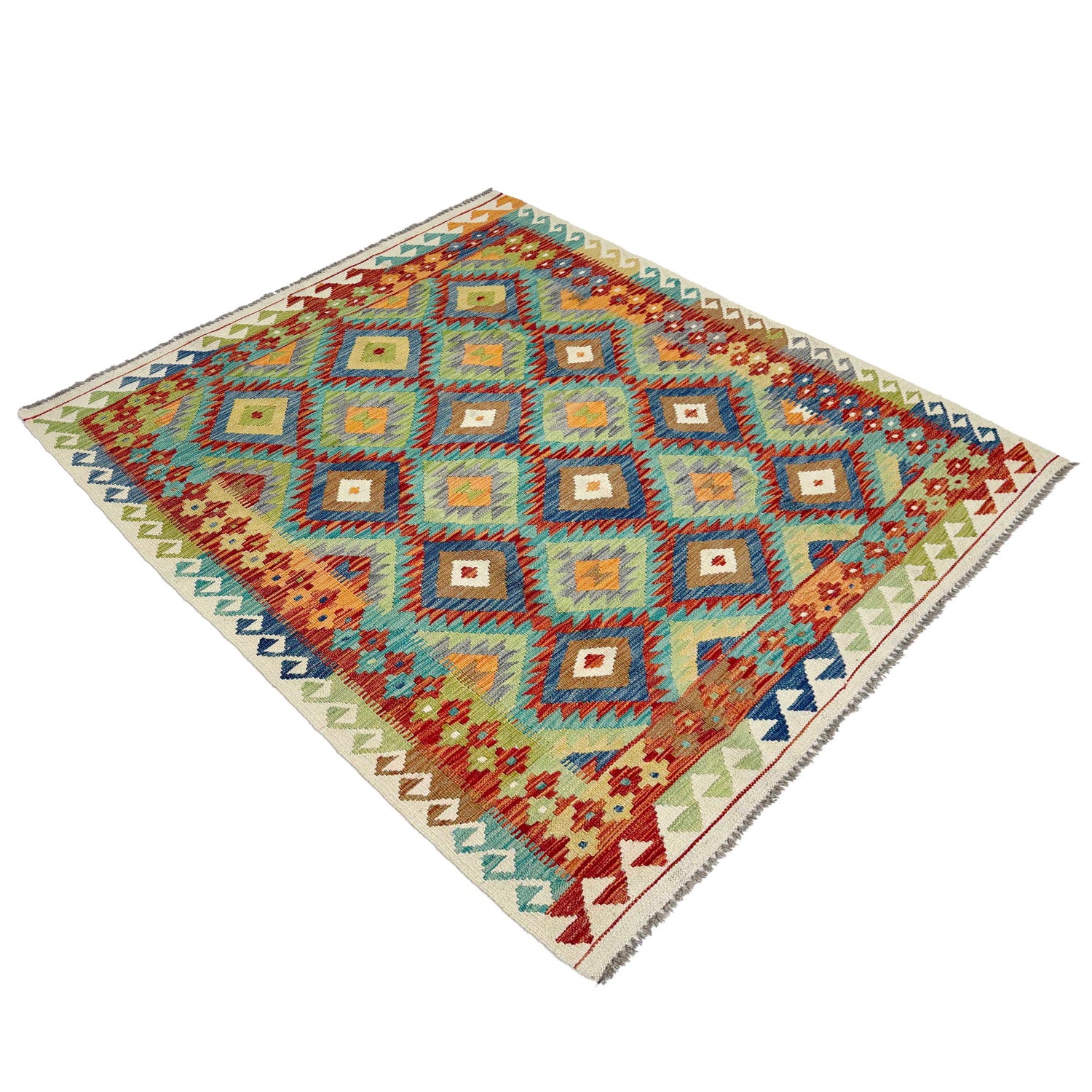 Hand Made Afghan Kilim 5' 1" x 6' 5" ft / 154 x 195 cm - No. G38906