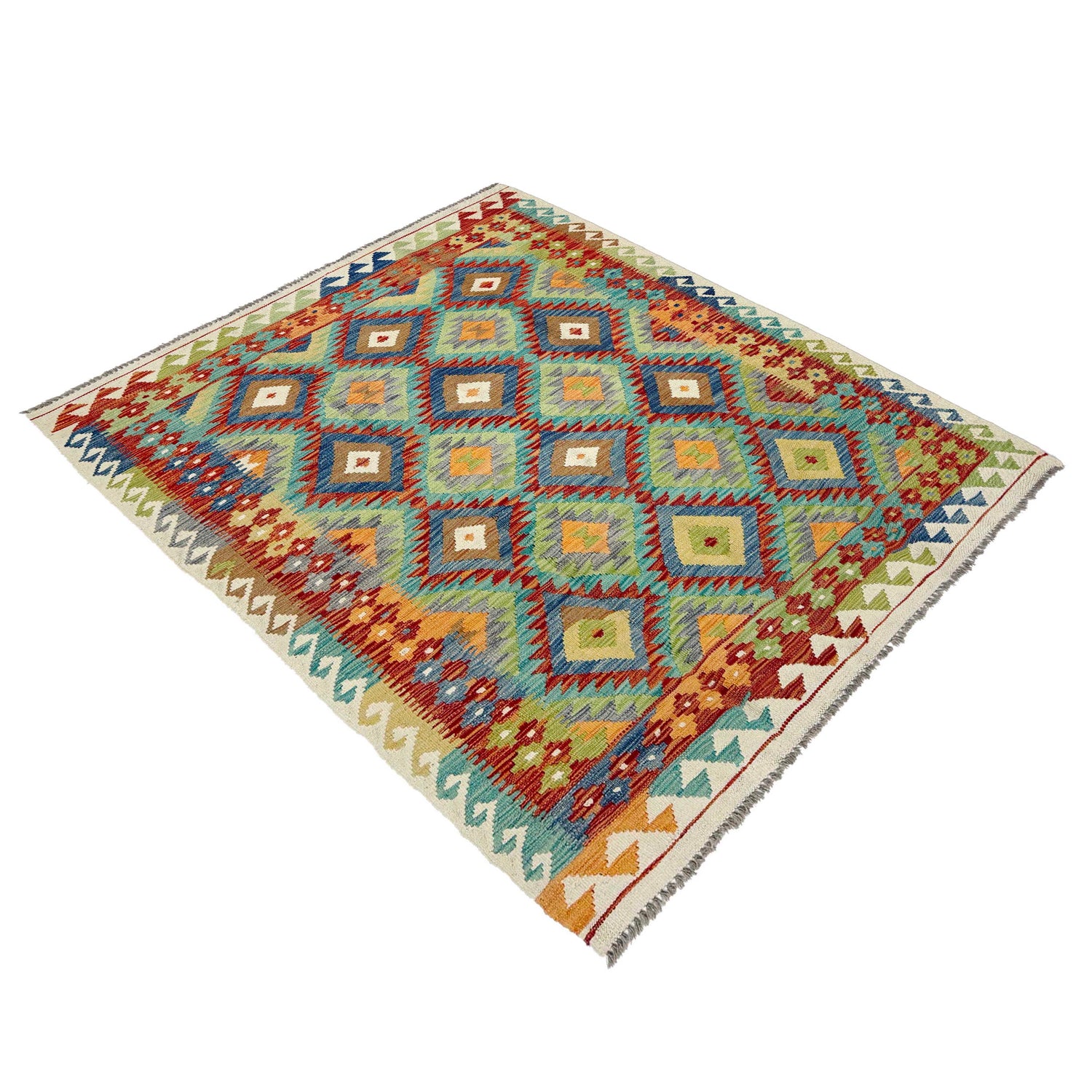 Hand Made Afghan Kilim 5' 1" x 6' 5" ft / 154 x 195 cm - No. G38906