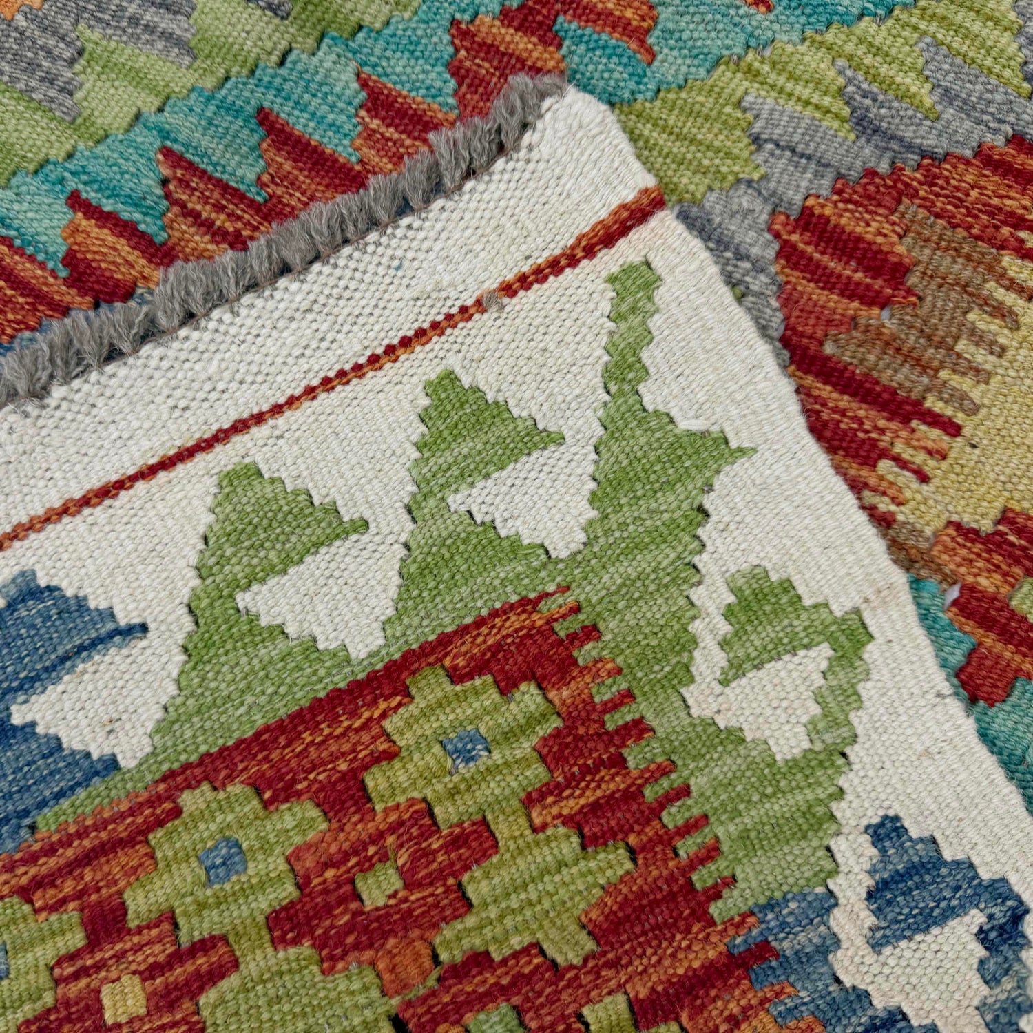 Hand Made Afghan Kilim 5' 1" x 6' 5" ft / 154 x 195 cm - No. G38906