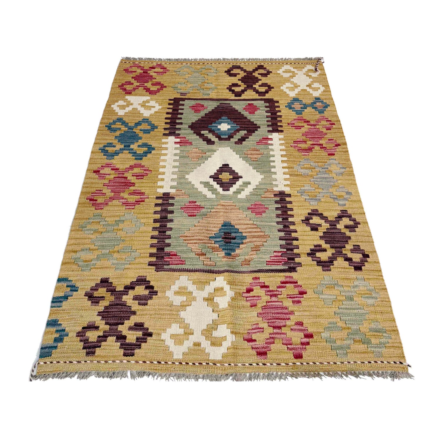 Handmade Vegetable Kelim 3' 2" x 4' 11" ft / 96 x 150 cm - No. G38911