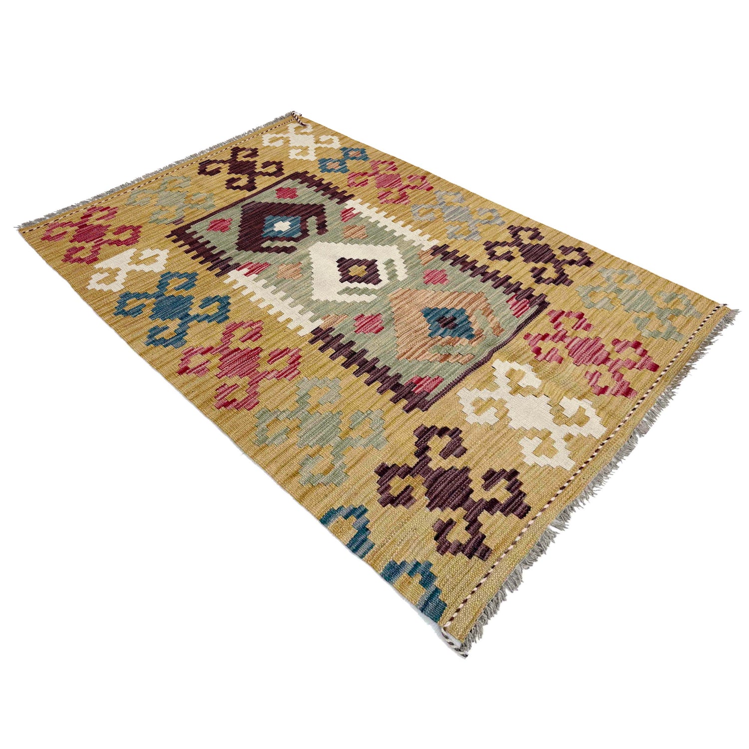 Handmade Vegetable Kelim 3' 2" x 4' 11" ft / 96 x 150 cm - No. G38911