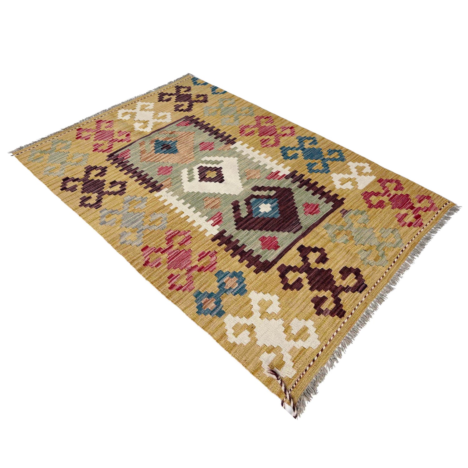 Handmade Vegetable Kelim 3' 2" x 4' 11" ft / 96 x 150 cm - No. G38911