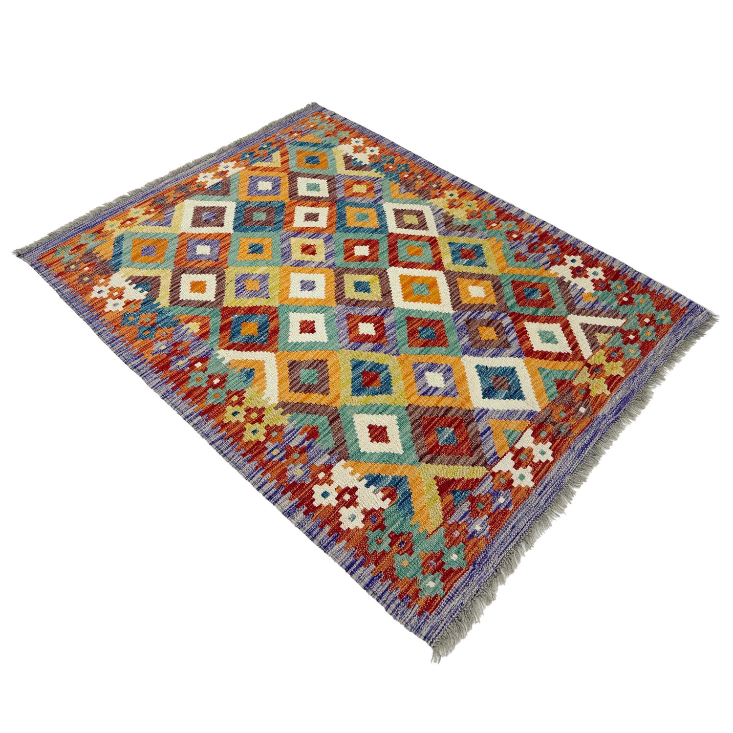 Handmade Turkish Design Wool Kilim 3' 3" x 4' 8" ft / 100 x 143 cm - No. G38913