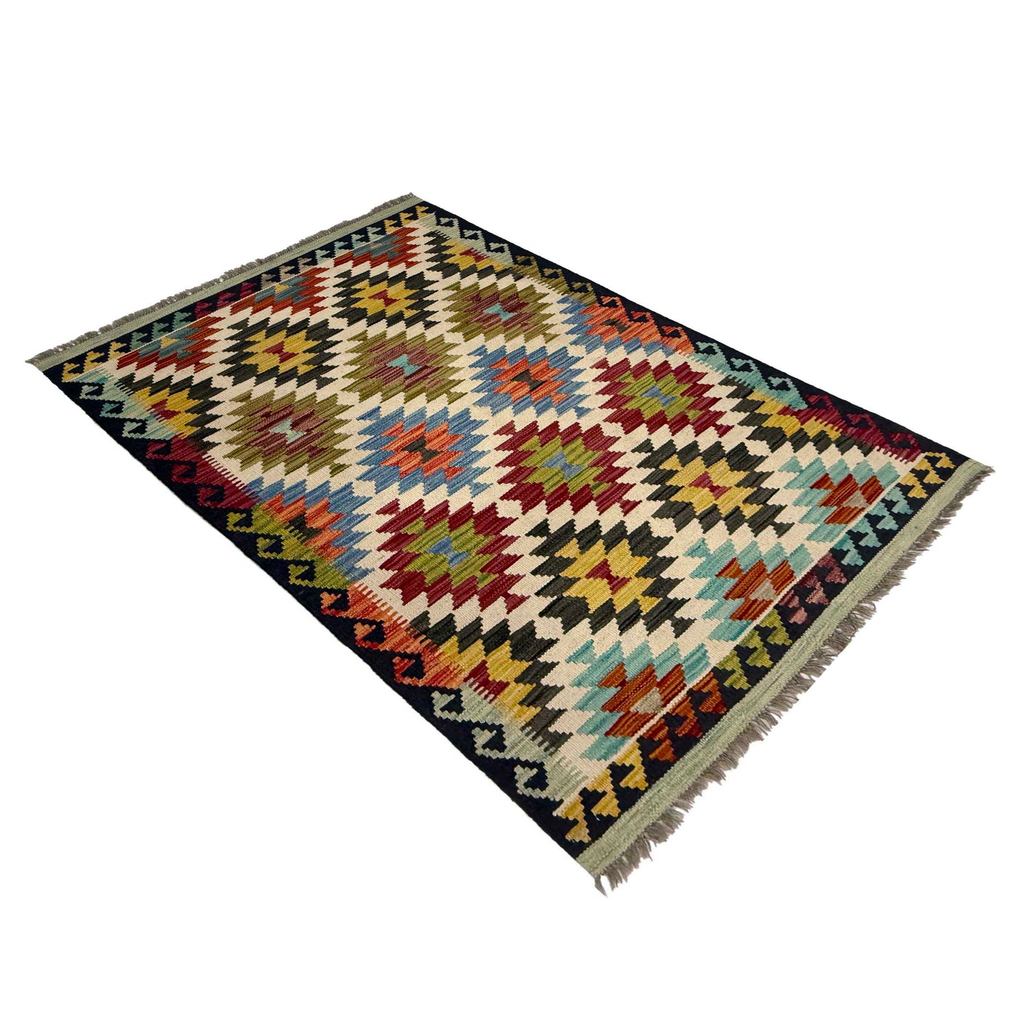 Handmade Afghan Vegetable Kilim 3' 3" x 4' 10" ft / 100 x 147 cm - No. G38916