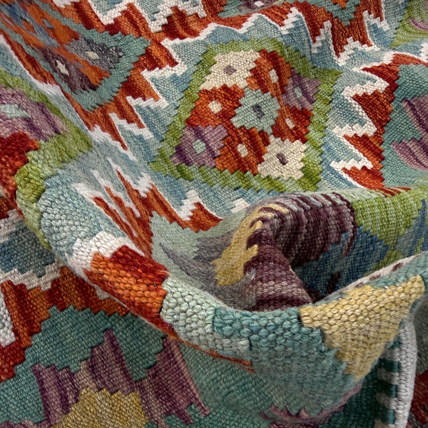 Hand Knotted Afghan Style Kilim 3' 6" x 4' 10" ft / 107 x 147 cm - No. G38921