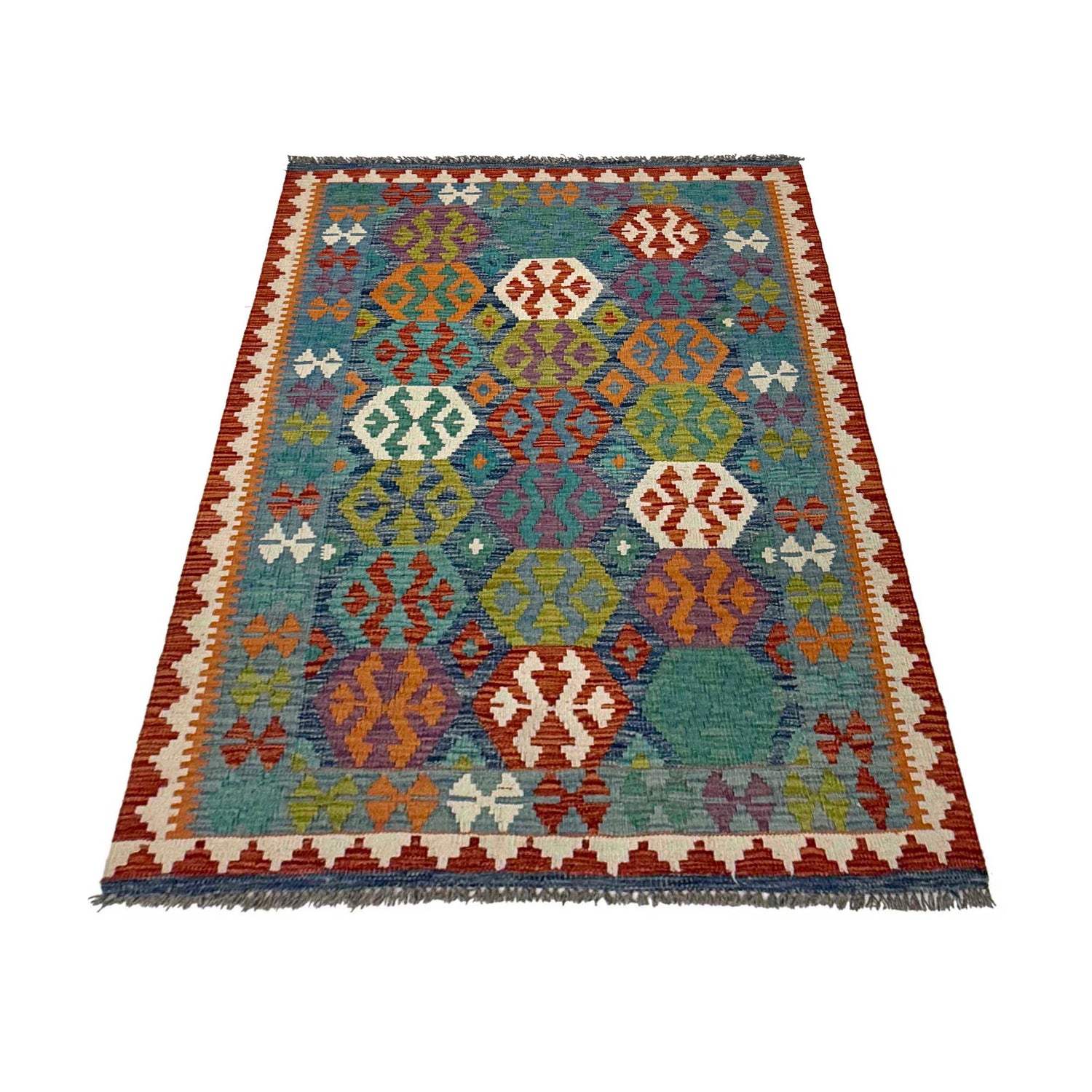 Hand Knotted Afghan Style Kilim 3' 6" x 5' 3" ft / 107 x 160 cm - No. G38925