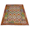 Multi Color ful Flat-Weave Wool Kilim 4' 11" x 6' 6" ft / 150 x 197 cm - No. G38928