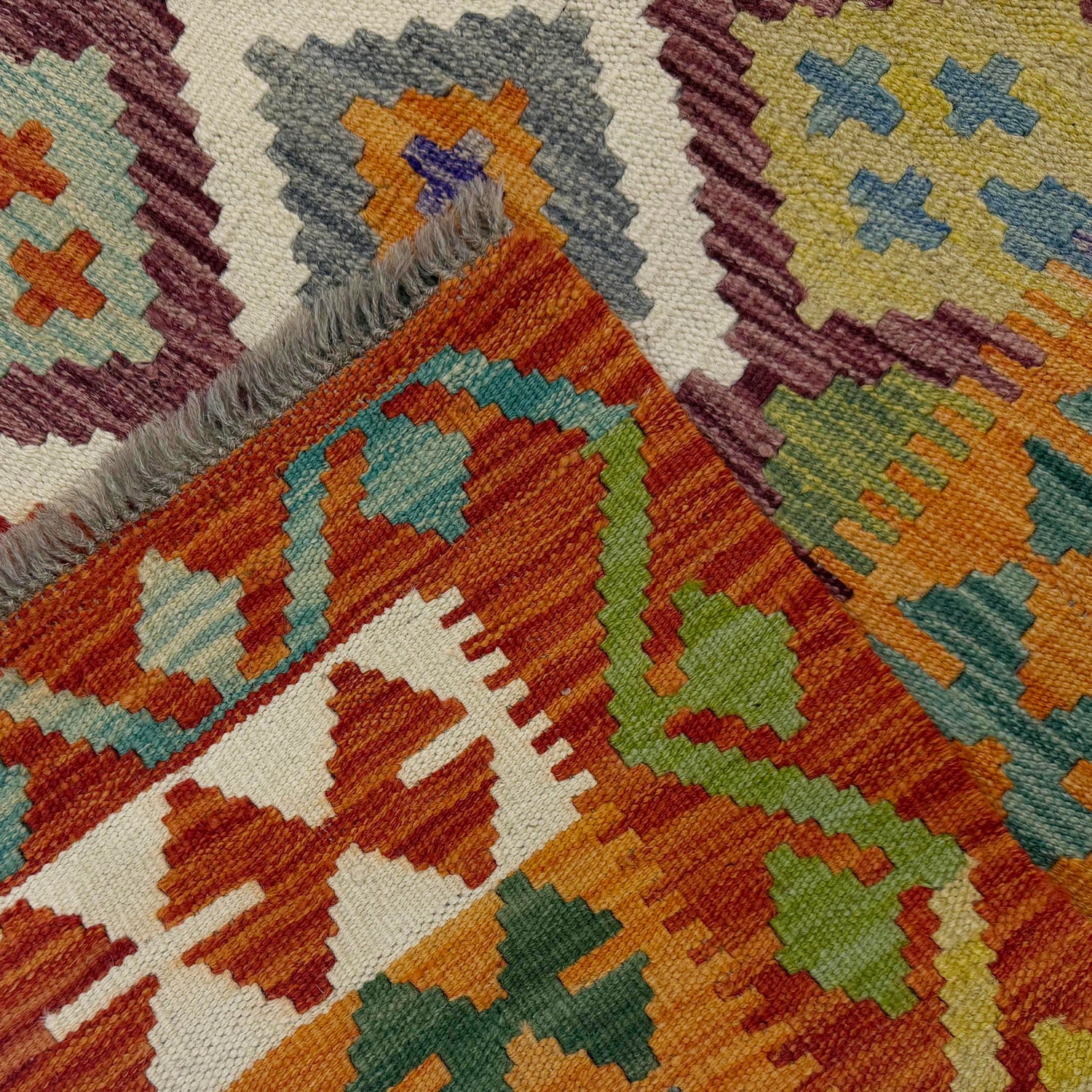 Multi Color ful Flat-Weave Wool Kilim 4' 11" x 6' 6" ft / 150 x 197 cm - No. G38928