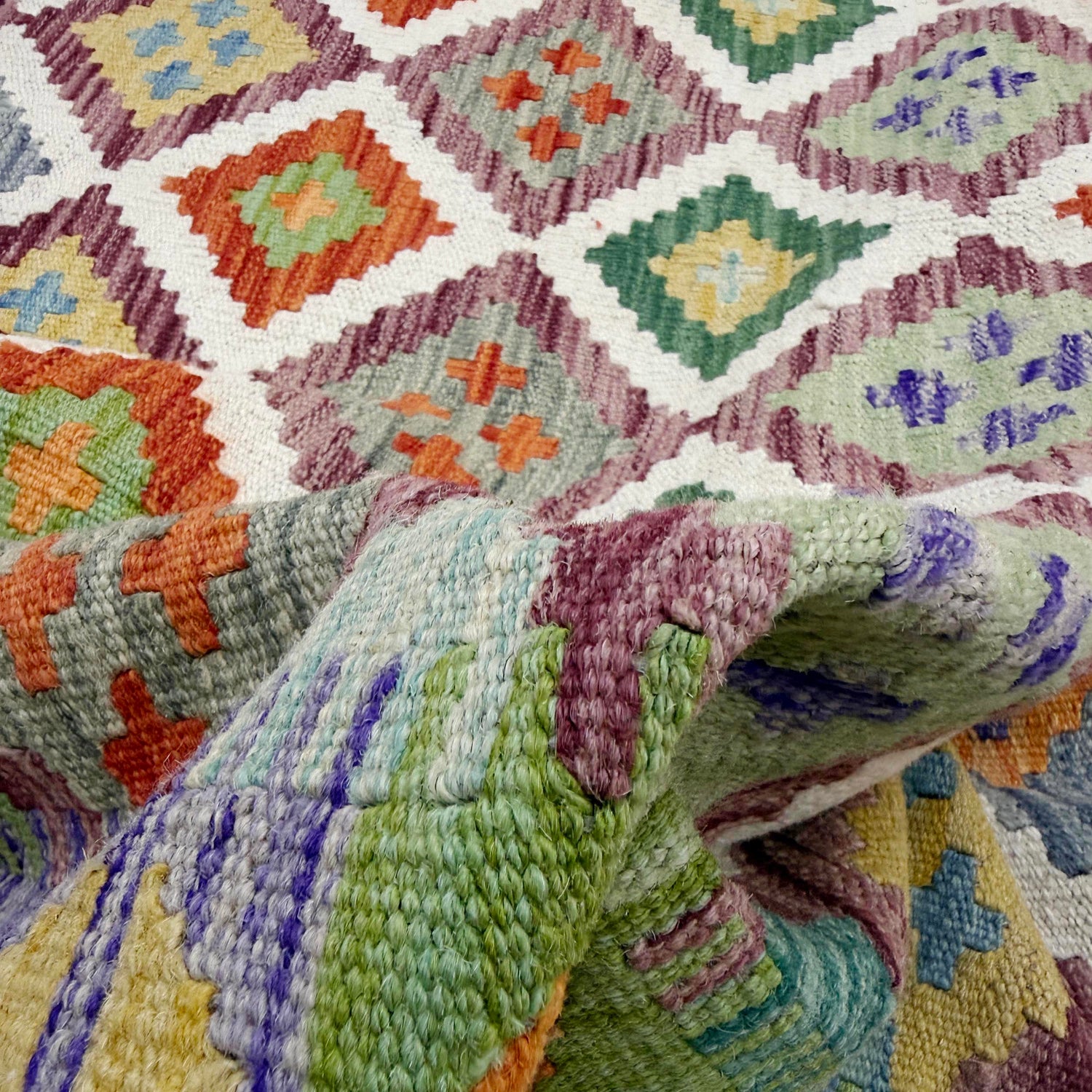 Multi Color ful Flat-Weave Wool Kilim 4' 11" x 6' 6" ft / 150 x 197 cm - No. G38928