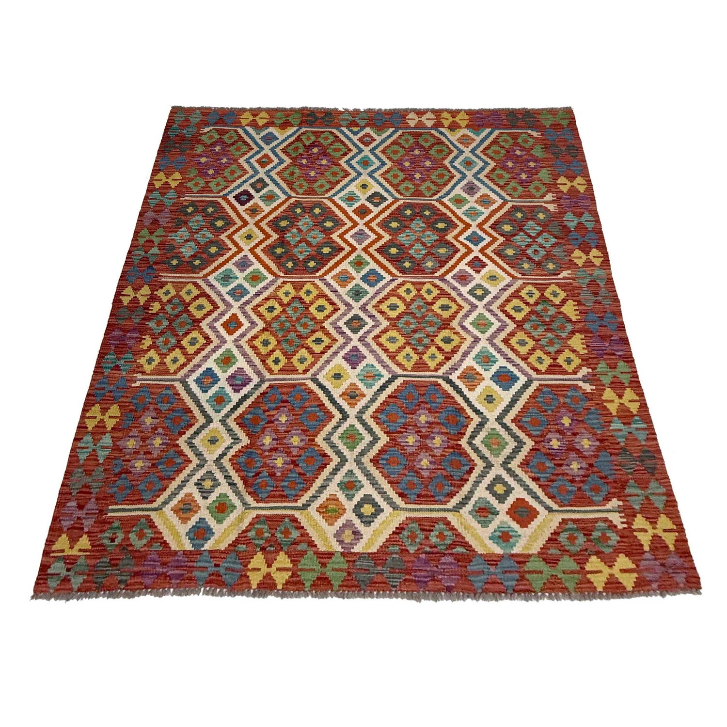 Handmade Afghan Vegetable Kilim 4' 11" x 6' 5" ft / 150 x 196 cm - No. G38929