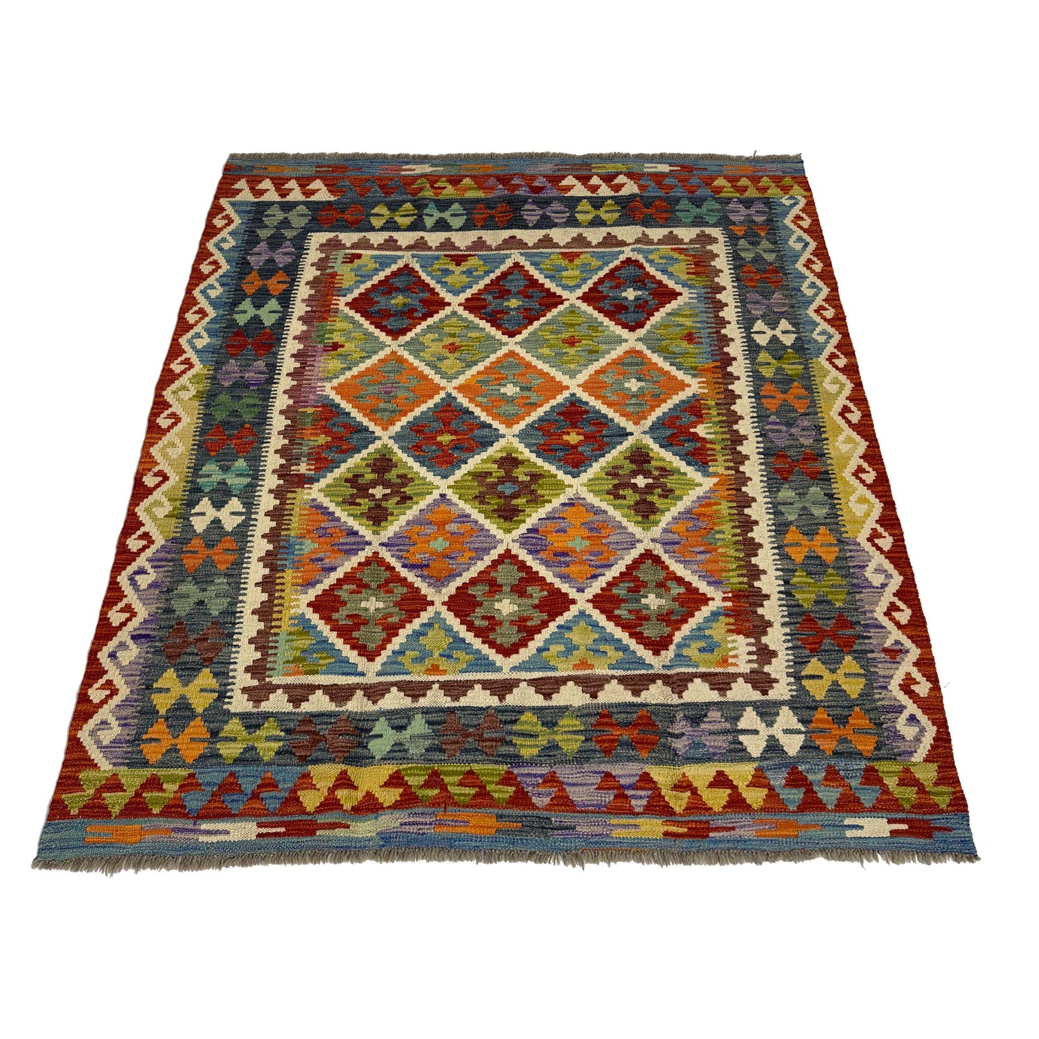 Hand Knotted Afghan Style Kilim 5' 1" x 6' 0" ft / 154 x 183 cm - No. G38934