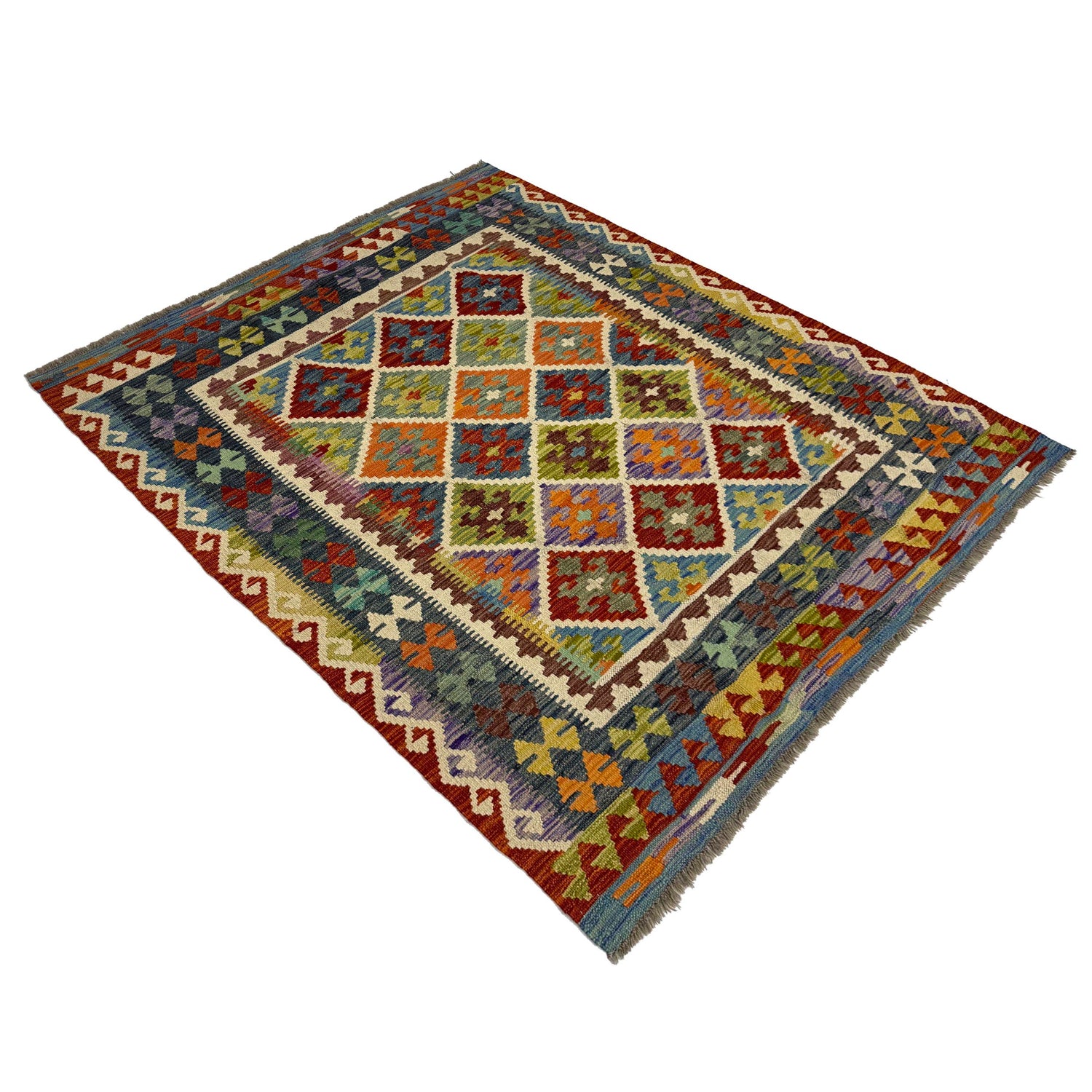 Hand Knotted Afghan Style Kilim 5' 1" x 6' 0" ft / 154 x 183 cm - No. G38934