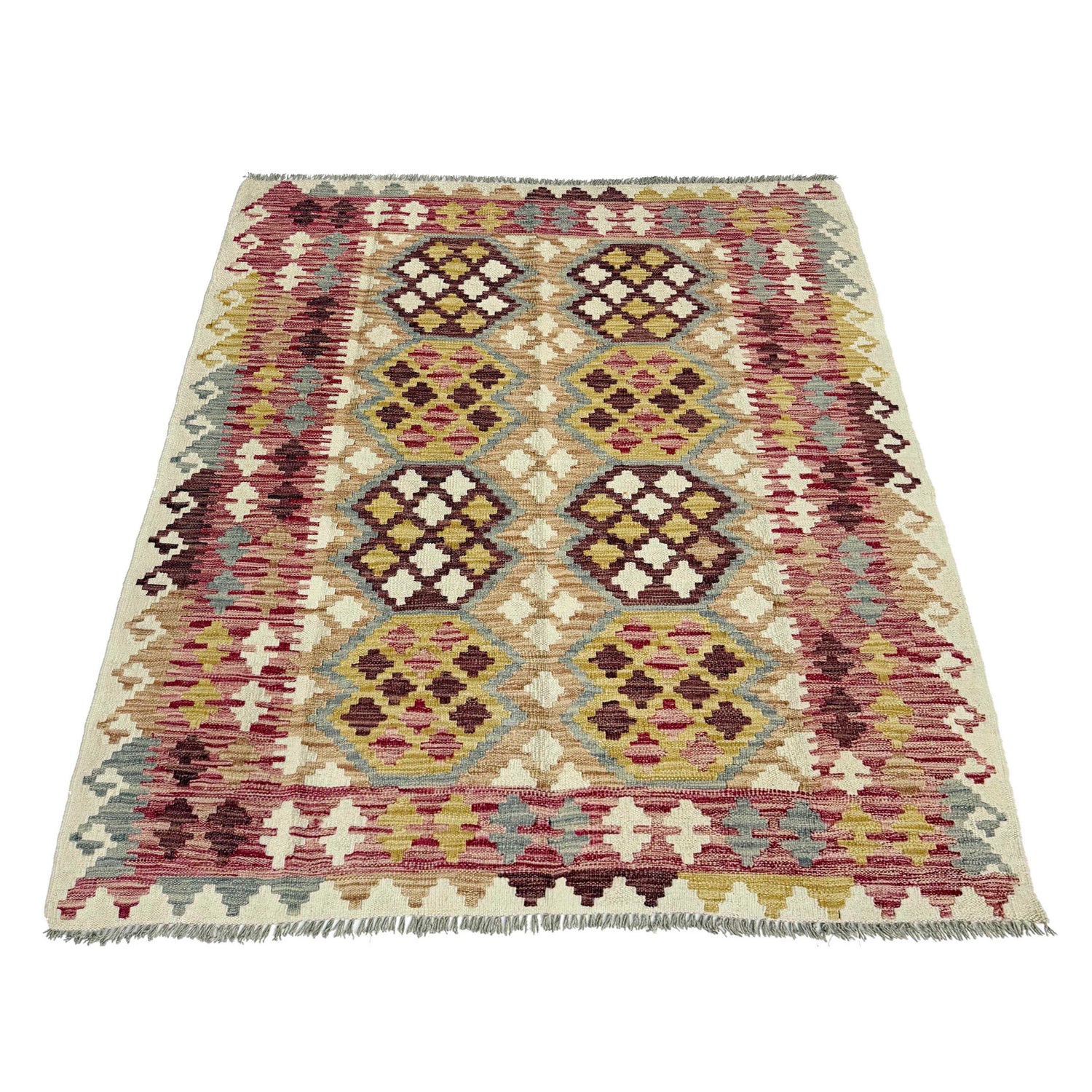 Hand Woven Wool Kelim 5' 0" x 6' 5" ft / 153 x 196 cm - No. G38935