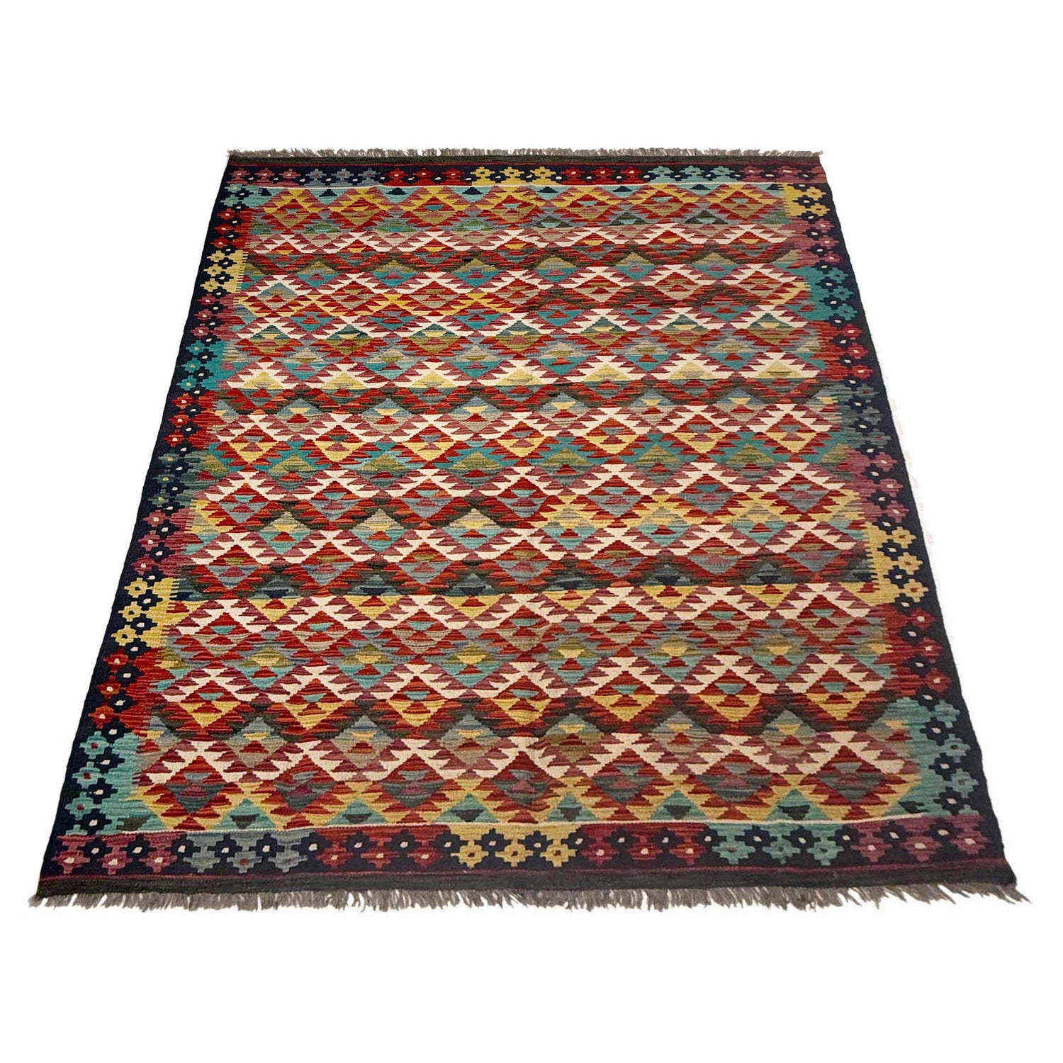 Hand Made Afghan Kilim 6' 0" x 8' 0" ft / 183 x 244 cm - No. G38936
