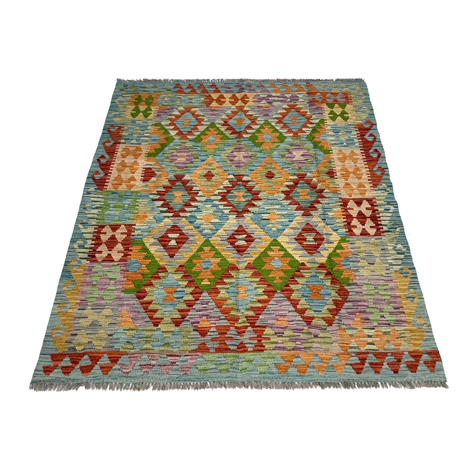 Hand Made Afghan Kilim 5' 0" x 6' 7" ft / 153 x 200 cm - No. G38937