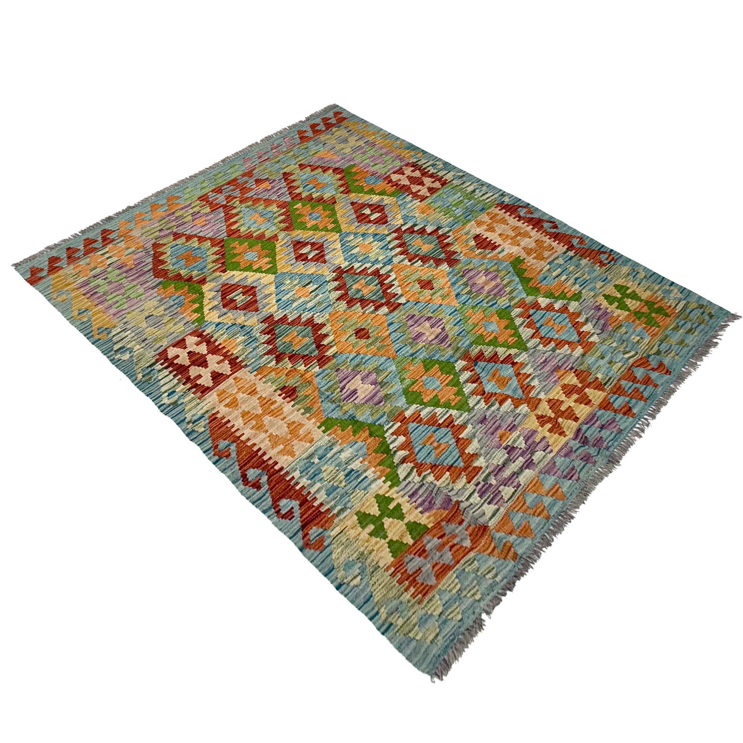 Hand Made Afghan Kilim 5' 0" x 6' 7" ft / 153 x 200 cm - No. G38937