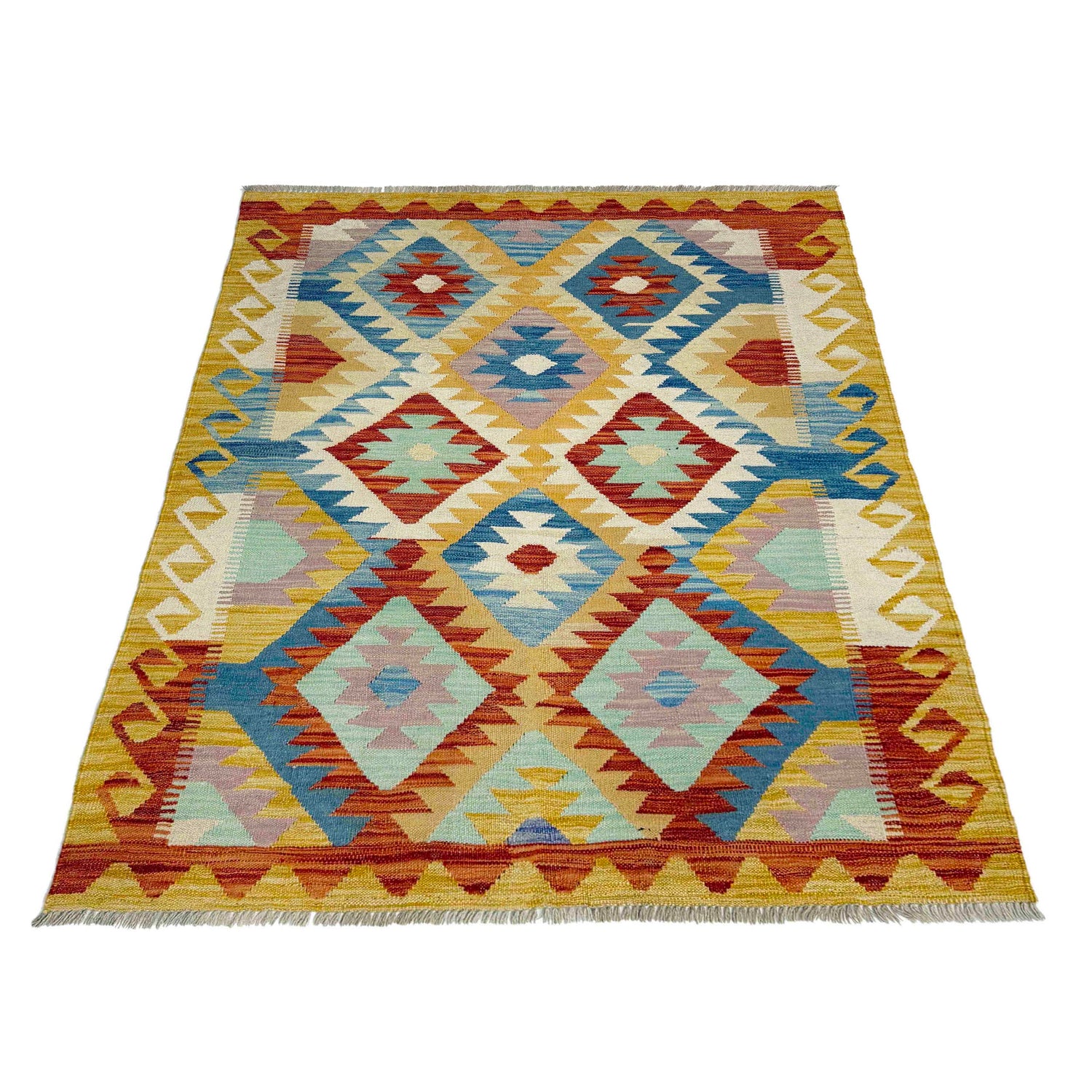 Hand Woven Wool Kelim 4' 2" x 5' 8" ft / 128 x 173 cm - No. G39088