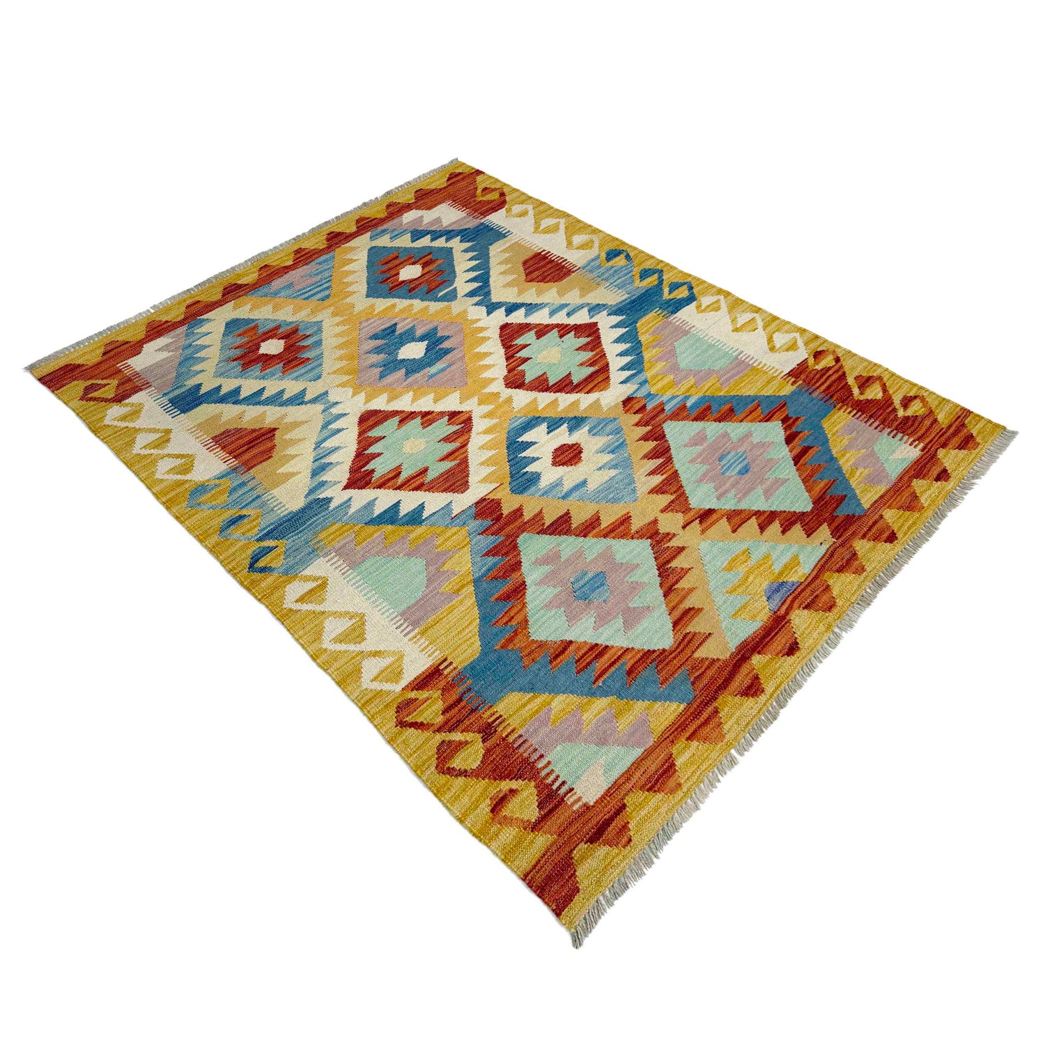 Hand Woven Wool Kelim 4' 2" x 5' 8" ft / 128 x 173 cm - No. G39088
