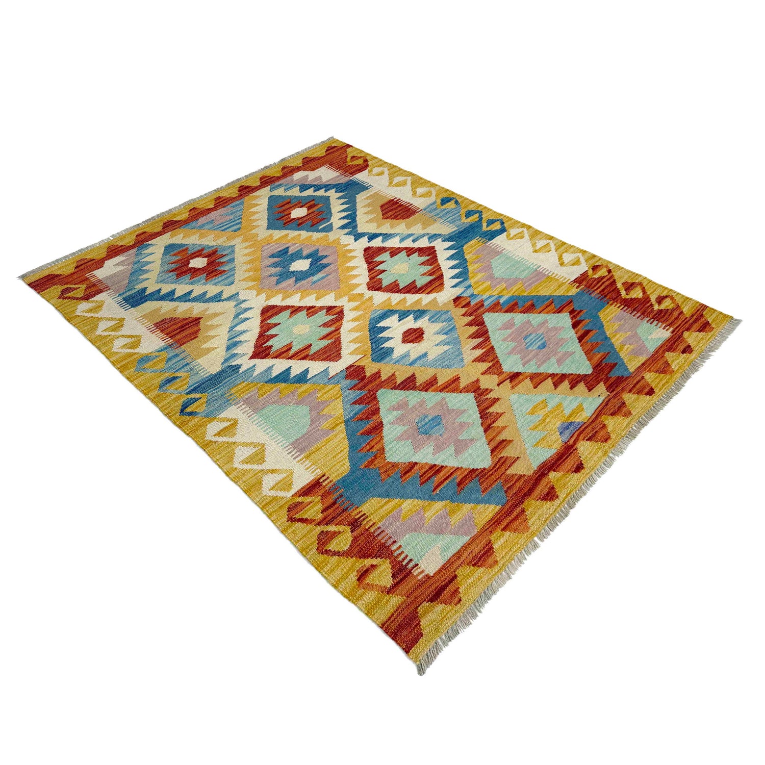 Hand Woven Wool Kelim 4' 2" x 5' 8" ft / 128 x 173 cm - No. G39088