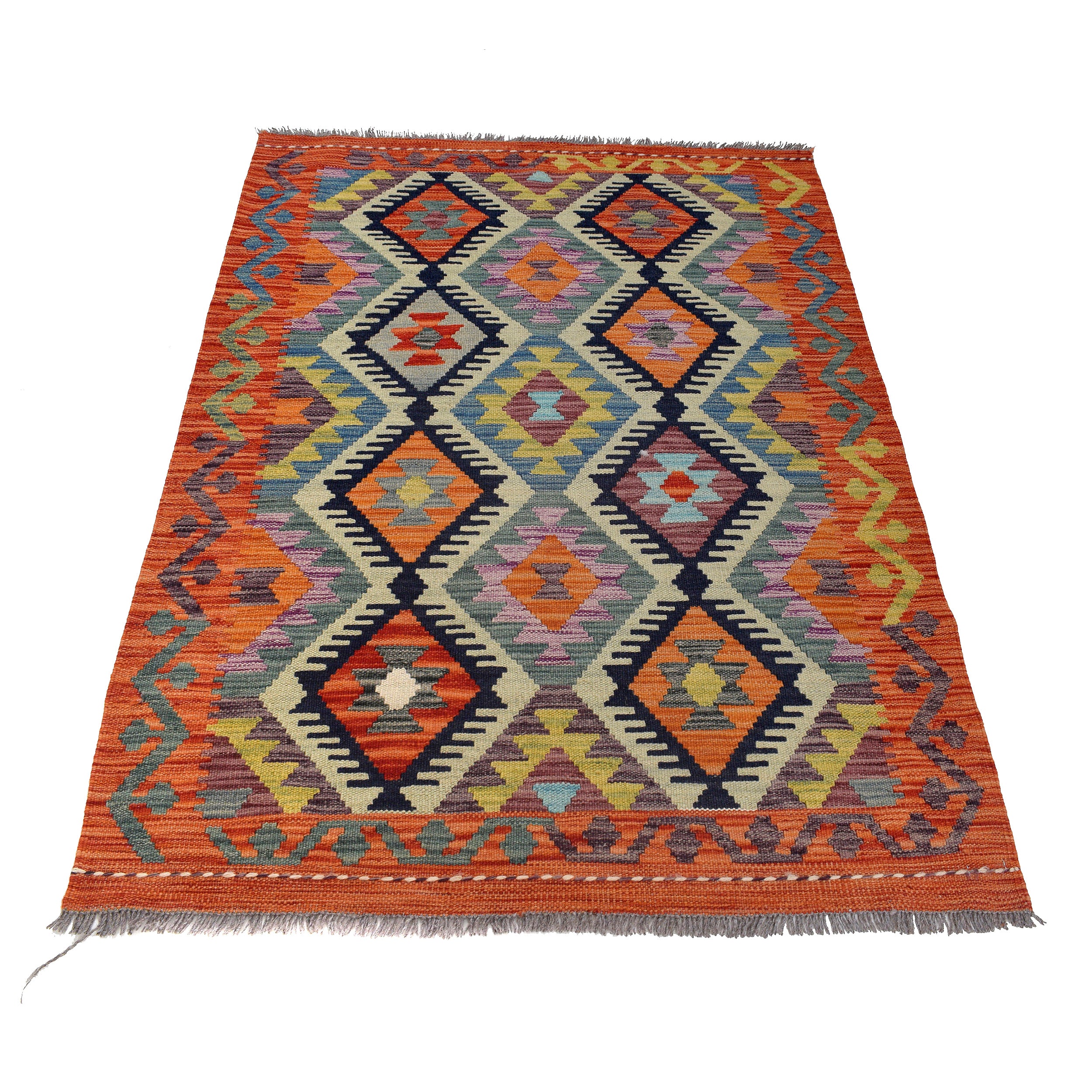 Handmade Turkish Design Wool Kilim 3' 4" x 5' 0" ft / 101 x 152 cm - No. P26339