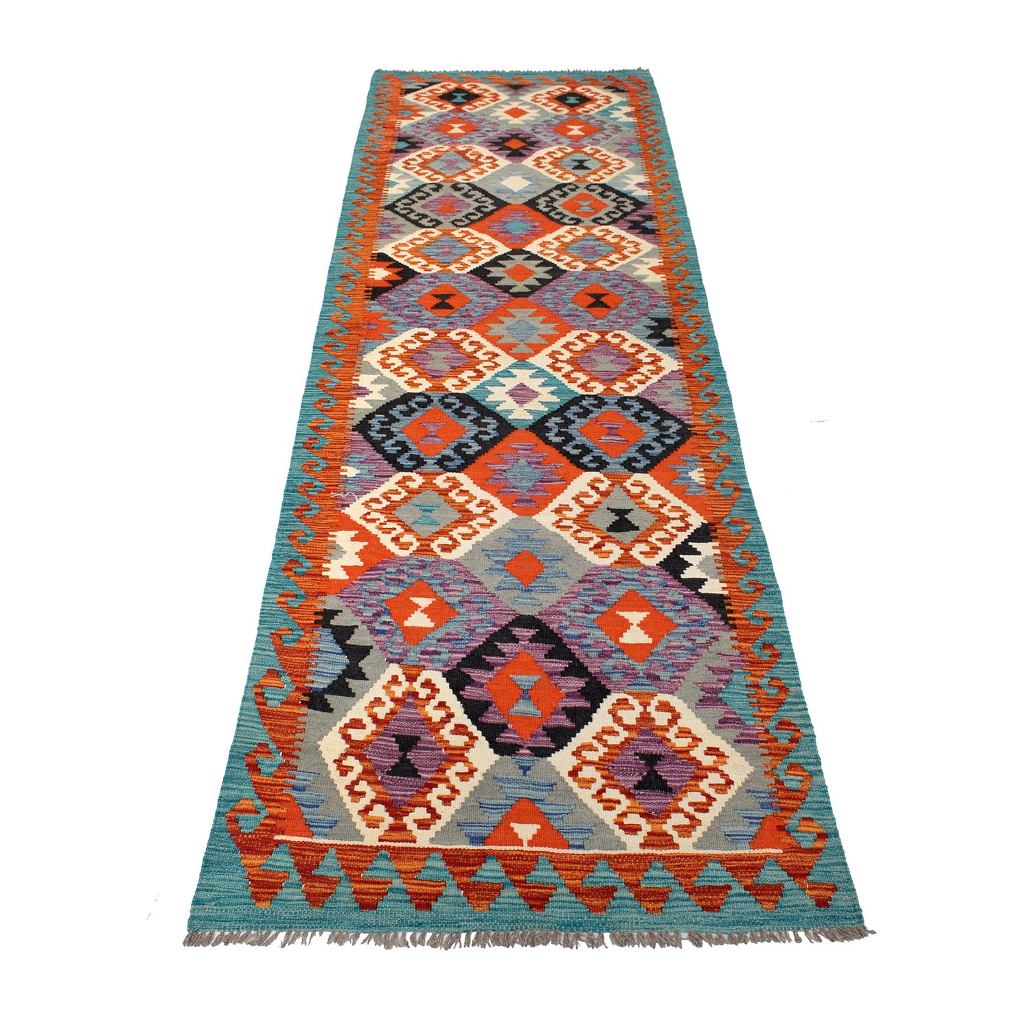 Hand Knotted Afghan Style Kilim Runner 2' 8" x 9' 9" ft / 81 x296 cm - No. P26606