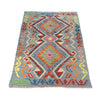 Colorful Flat-Weave Wool Kilim 3' 4" x 4' 8" ft / 102 x 143 cm - No. P26921