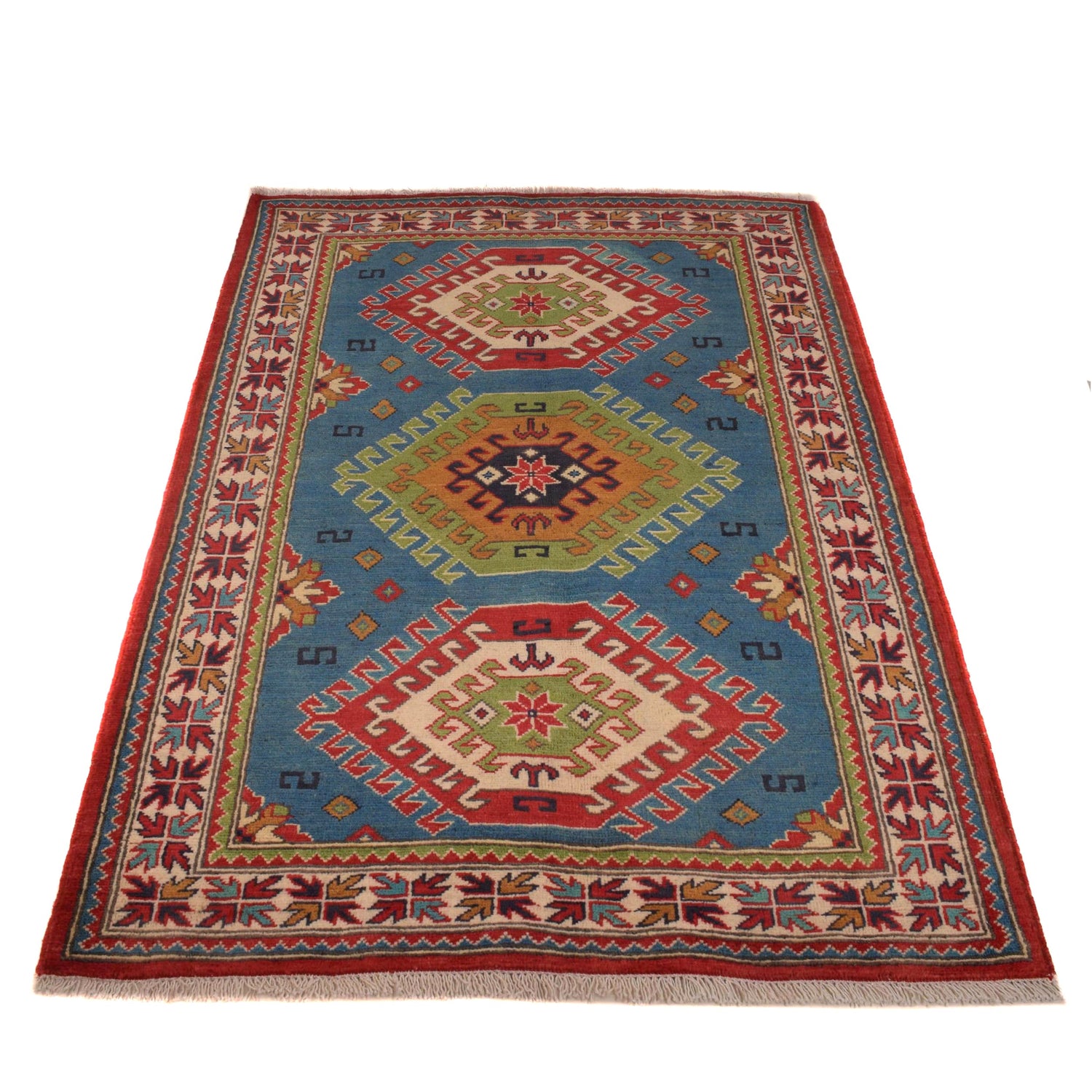 Handmade Kazak Area Rug 3' 3" x 4' 8" ft / 98 x 142 cm - No. P34045