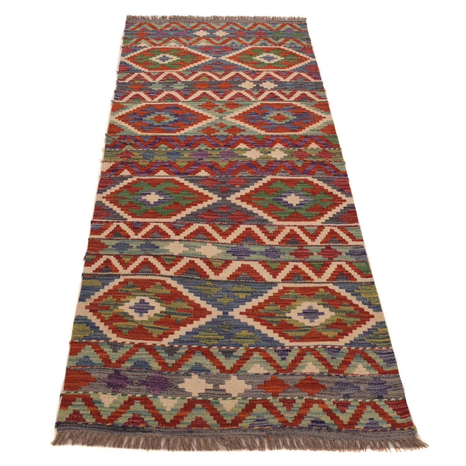 Hand Knotted Flatweave Kilim Runner 2' 5" x 6' 8" ft / 73 x 203 cm - No. P34244