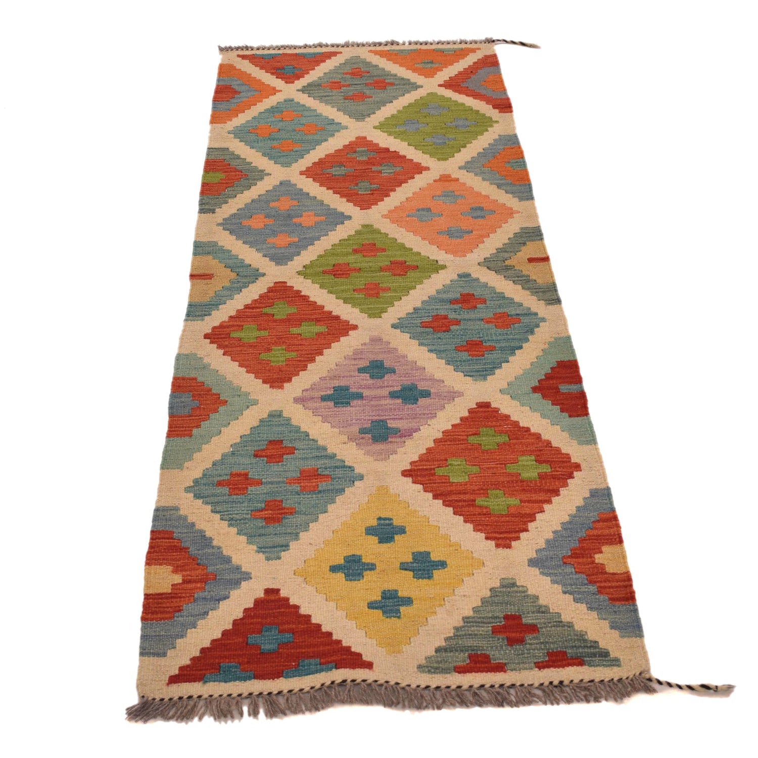 Handmade Afghan Vegetable Kilim Runner 2' 0" x 6' 7" ft / 62 x 200 cm - No. P34256