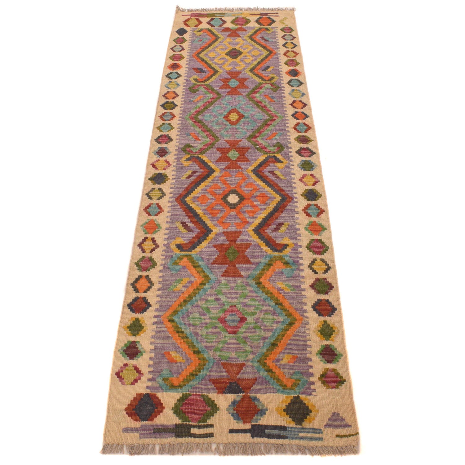 Multi Color ful Flat-Weave Wool Kilim Runner 1' 9" x 6' 6" ft / 54 x 198 cm - No. P34270