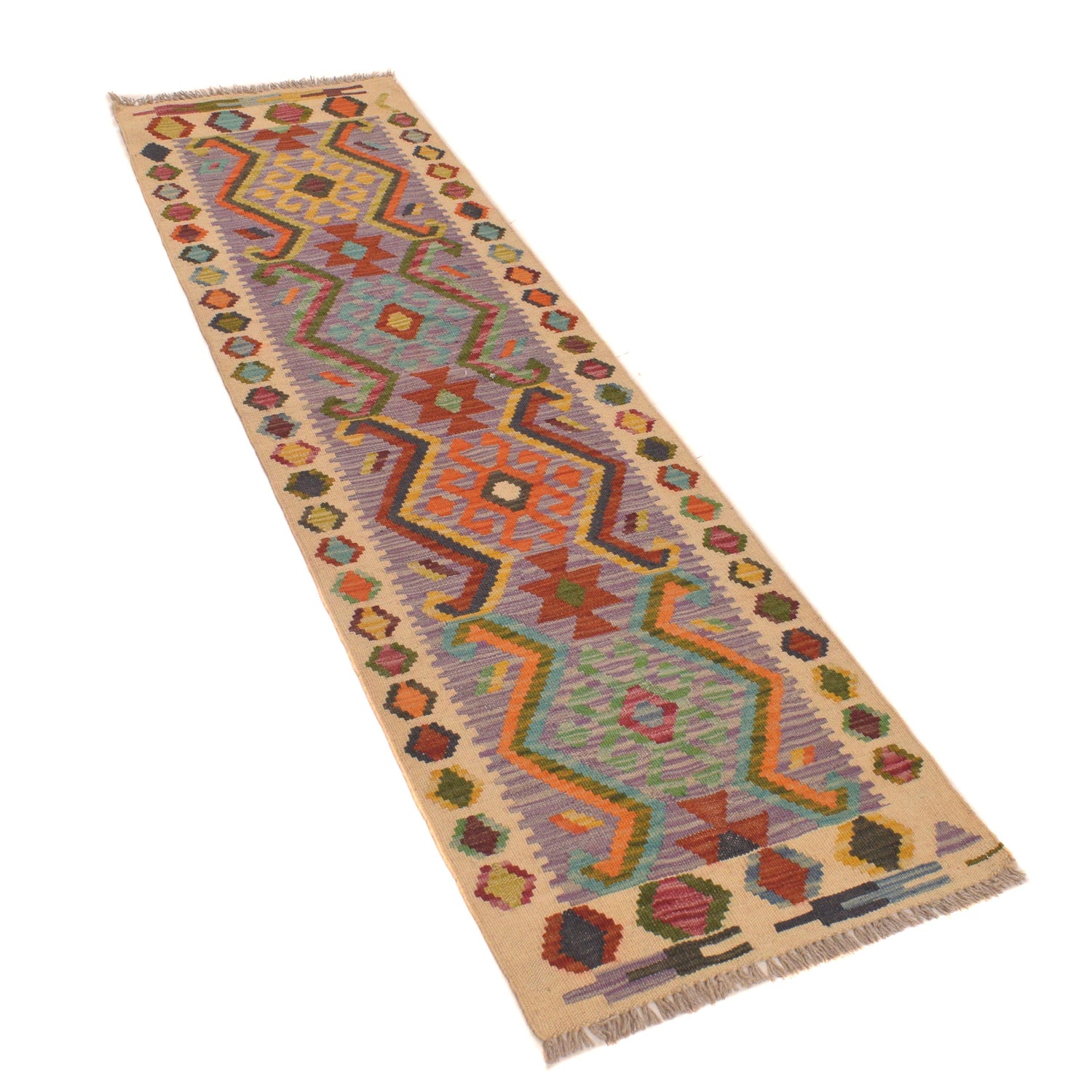 Multi Color ful Flat-Weave Wool Kilim Runner 1' 9" x 6' 6" ft / 54 x 198 cm - No. P34270
