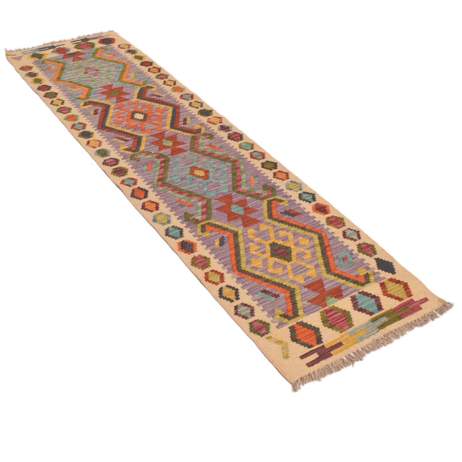Multi Color ful Flat-Weave Wool Kilim Runner 1' 9" x 6' 6" ft / 54 x 198 cm - No. P34270