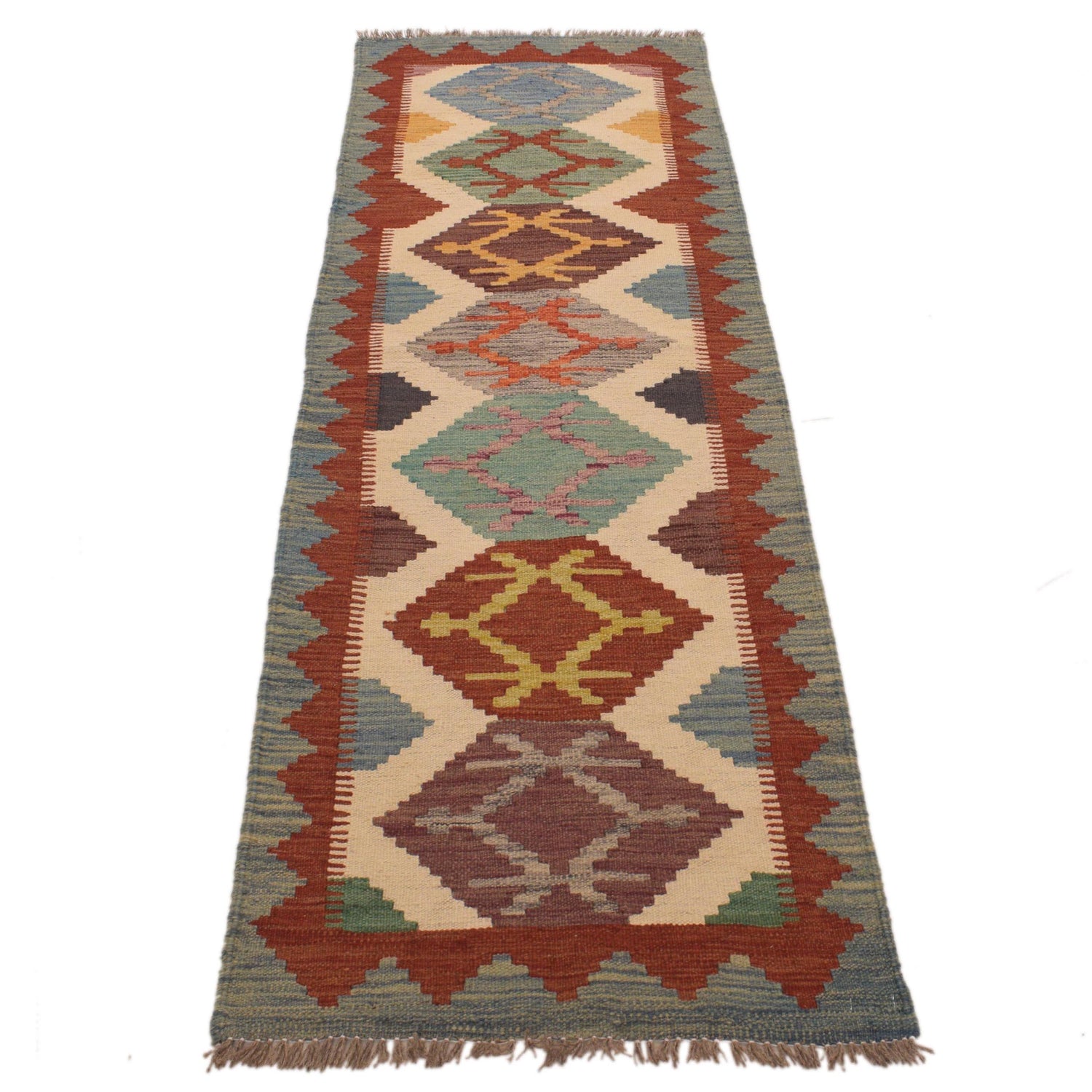Handmade Vegetable Kelim Runner 2' 1" x 6' 8" ft / 63 x 204 cm - No. P34276