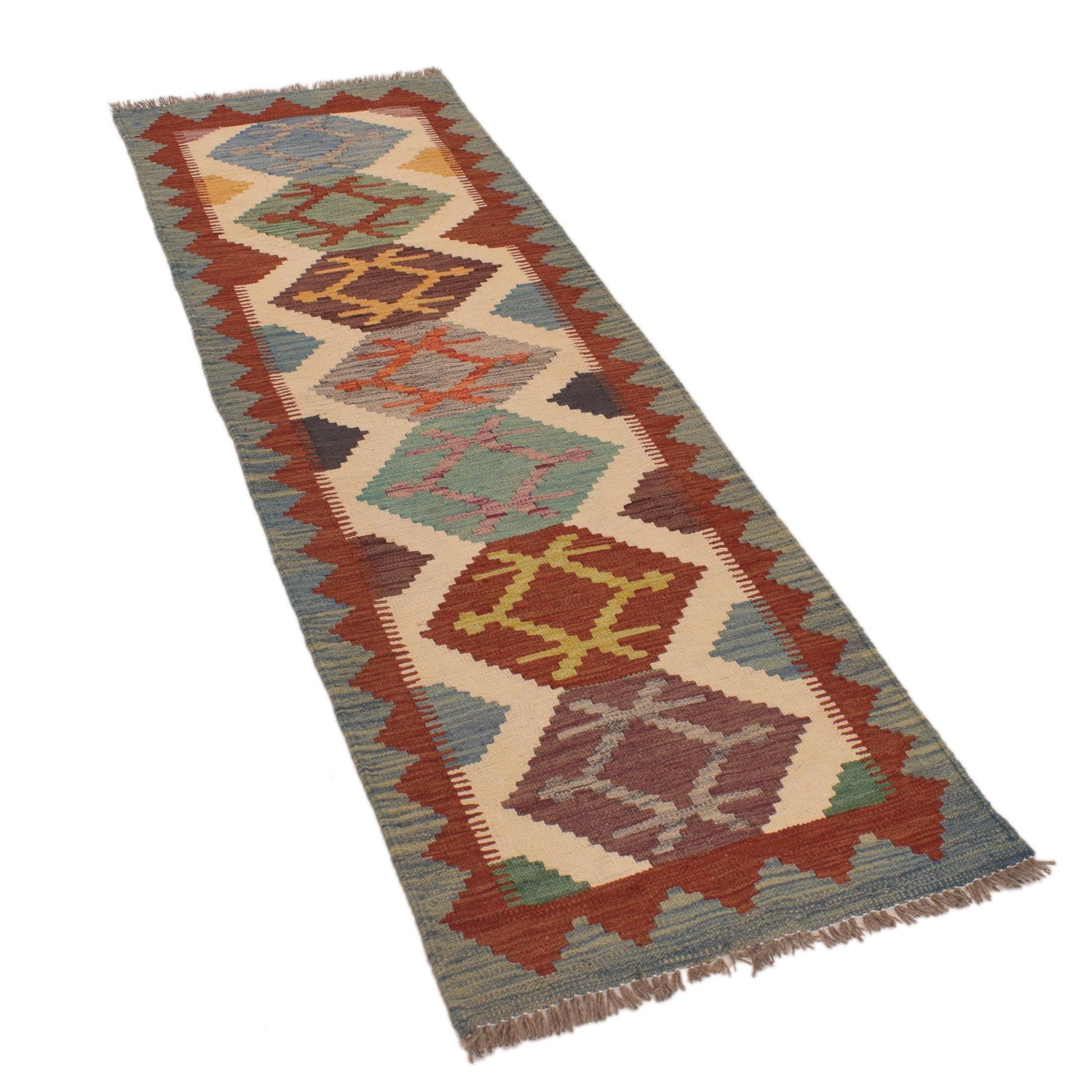 Handmade Vegetable Kelim Runner 2' 1" x 6' 8" ft / 63 x 204 cm - No. P34276