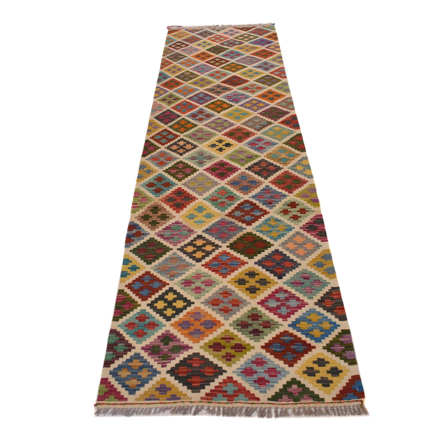 Hand Knotted Flatweave Kilim Runner 2' 6" x 9' 9" ft / 75 x 296 cm - No. P34294