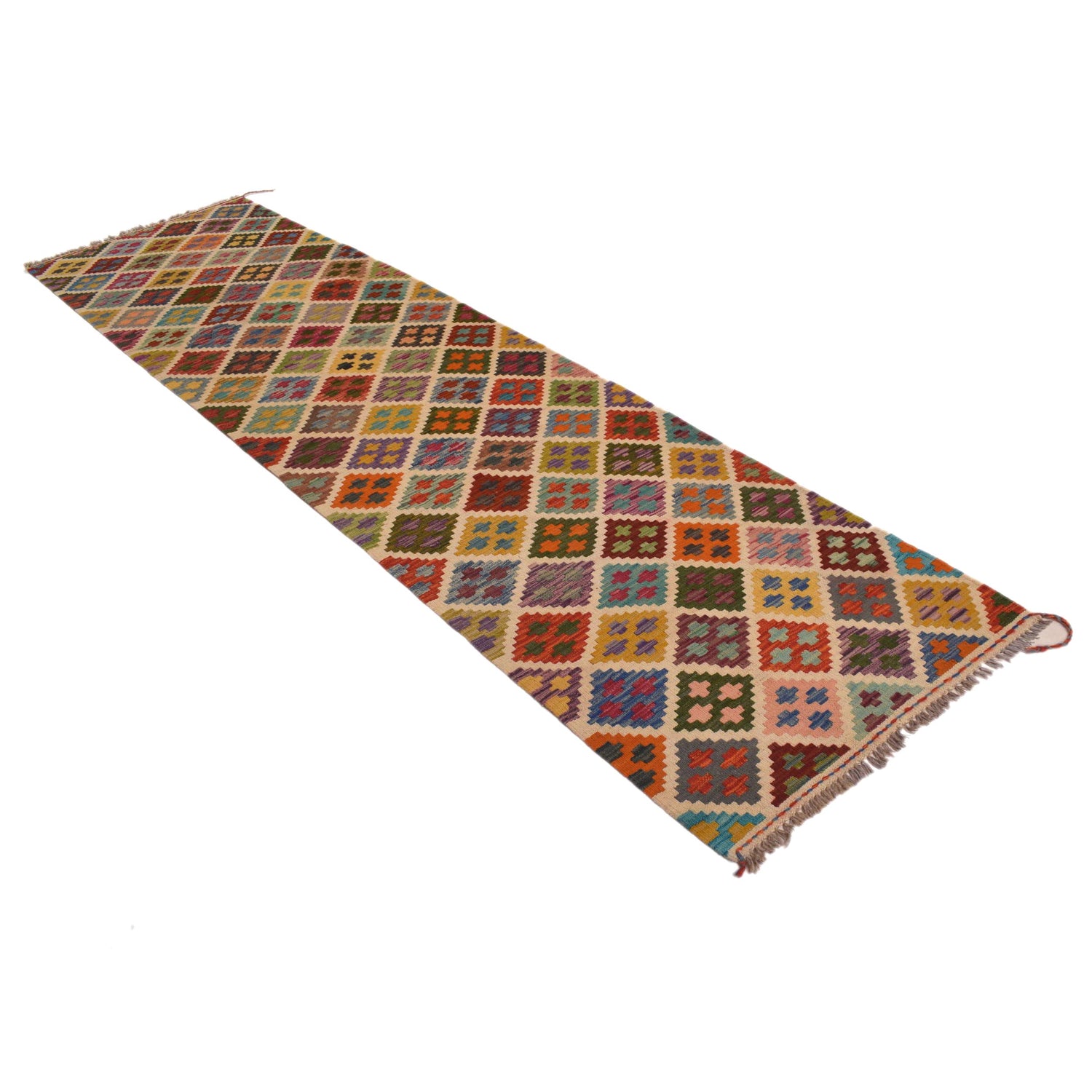 Hand Knotted Flatweave Kilim Runner 2' 6" x 9' 9" ft / 75 x 296 cm - No. P34294