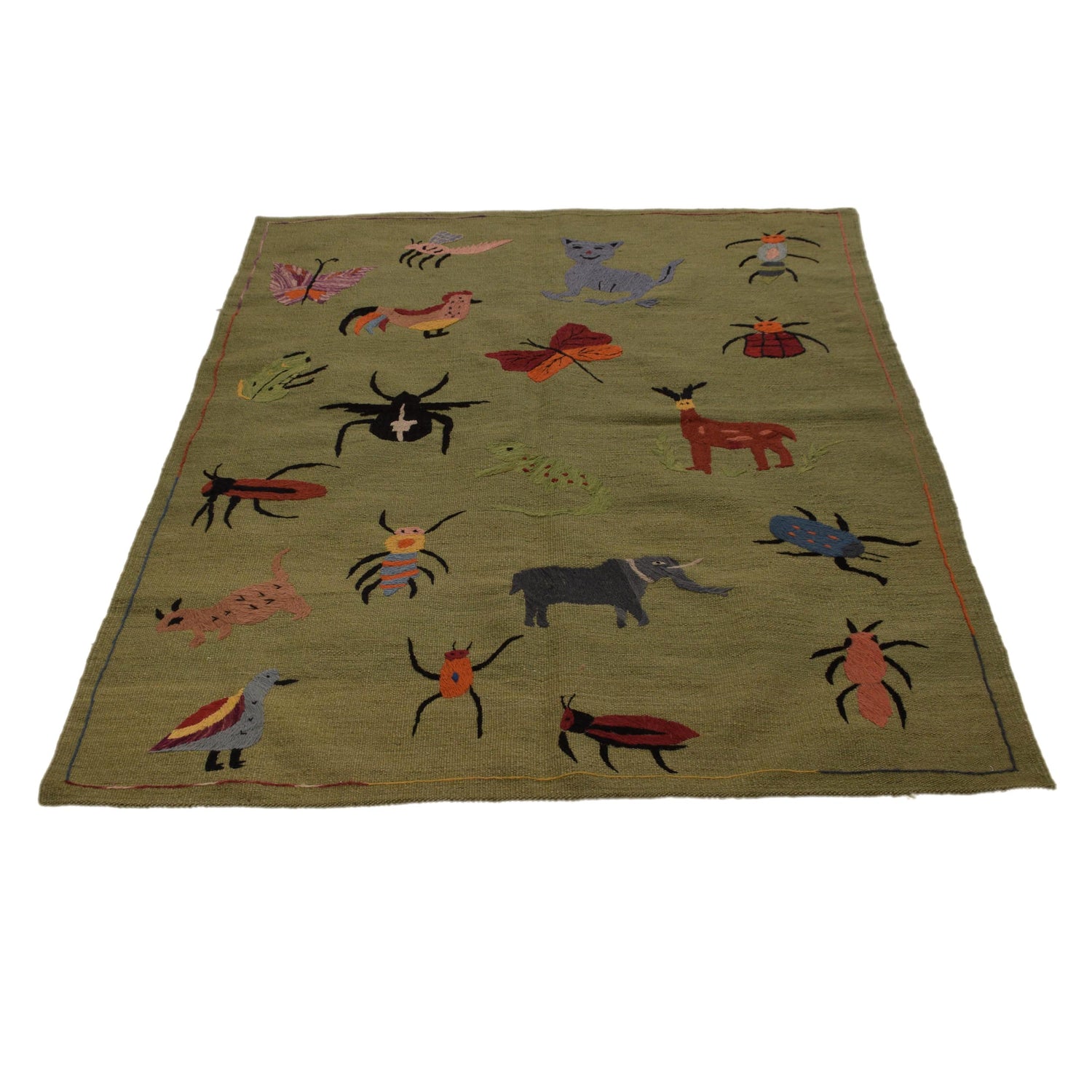 Hand Knotted Embroidery Kelim 4' 0" x 5' 10" ft / 123 x 178 cm - No. P34393