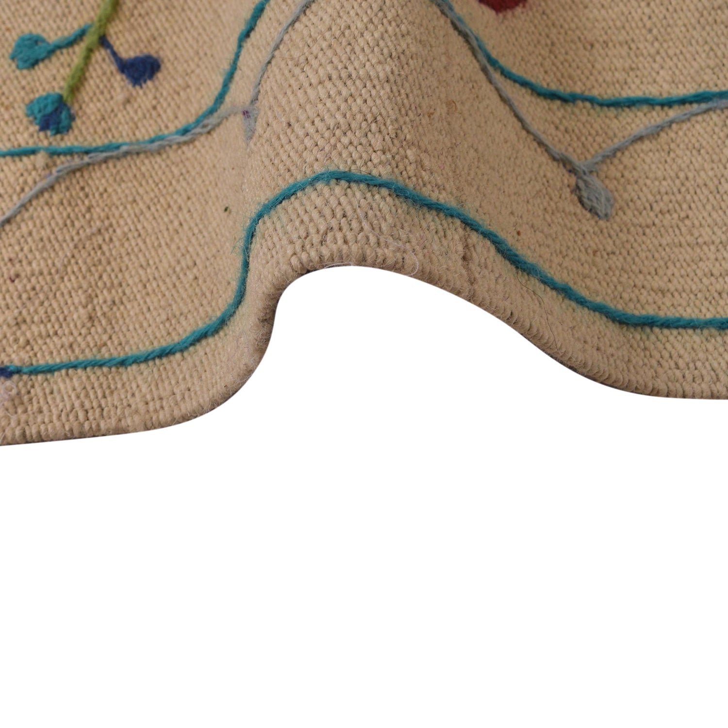 Beige Color Embroidery Flat Weave Kilim 5' 5" x 7' 10" ft / 165 x 239 cm - No. P34396