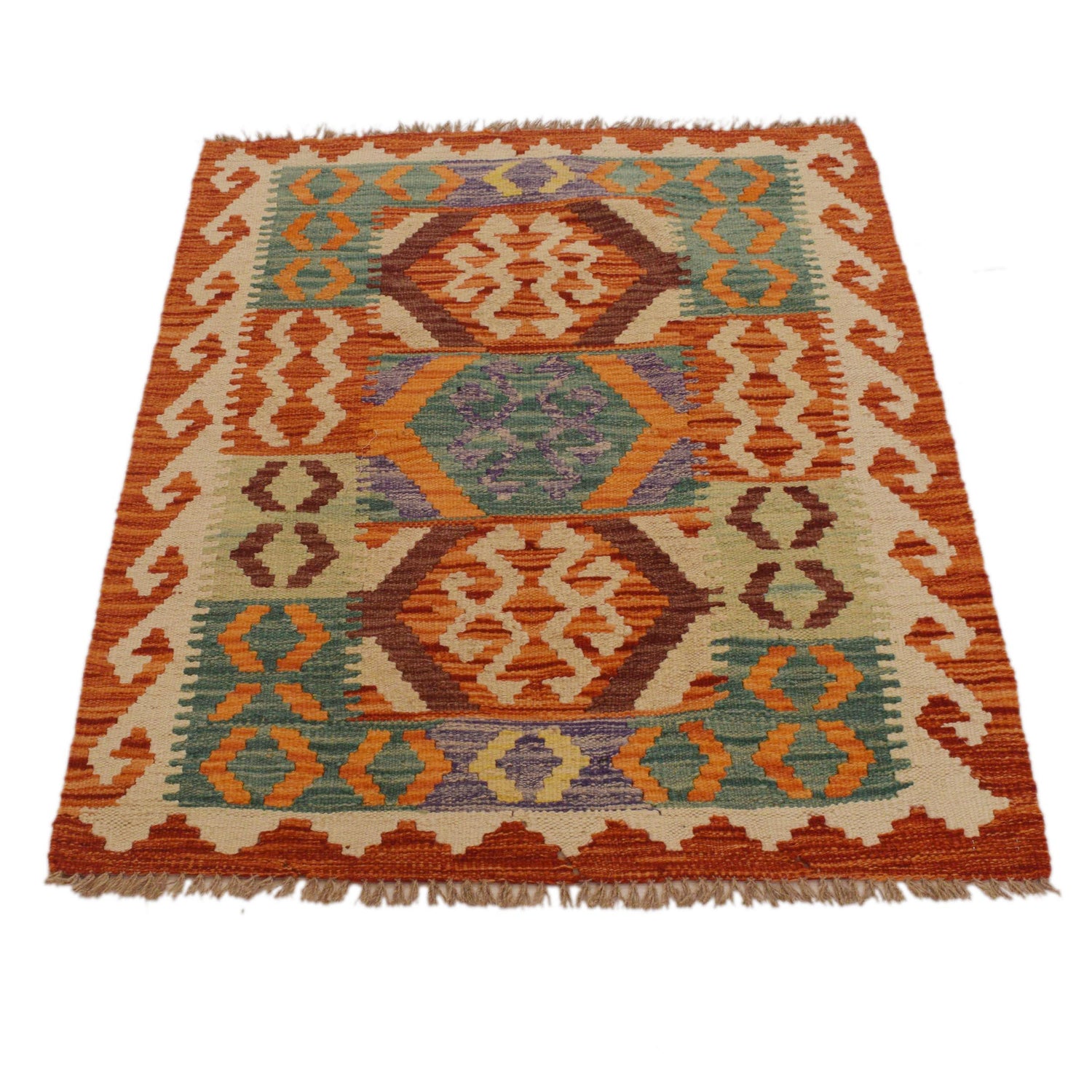 Handmade Turkish Design Wool Kilim 2' 9" x 3' 9" ft / 84 x 114 cm - No. P34892
