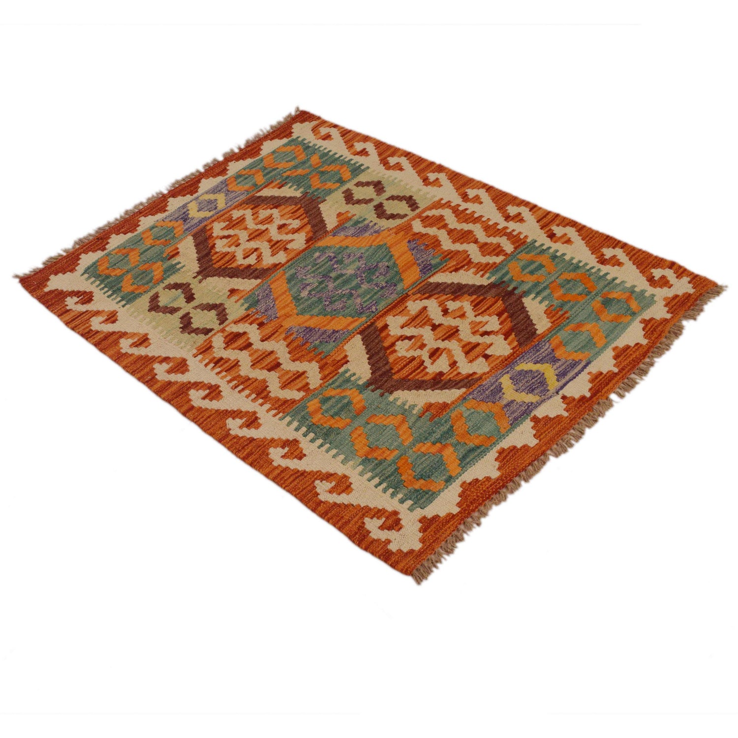 Handmade Turkish Design Wool Kilim 2' 9" x 3' 9" ft / 84 x 114 cm - No. P34892