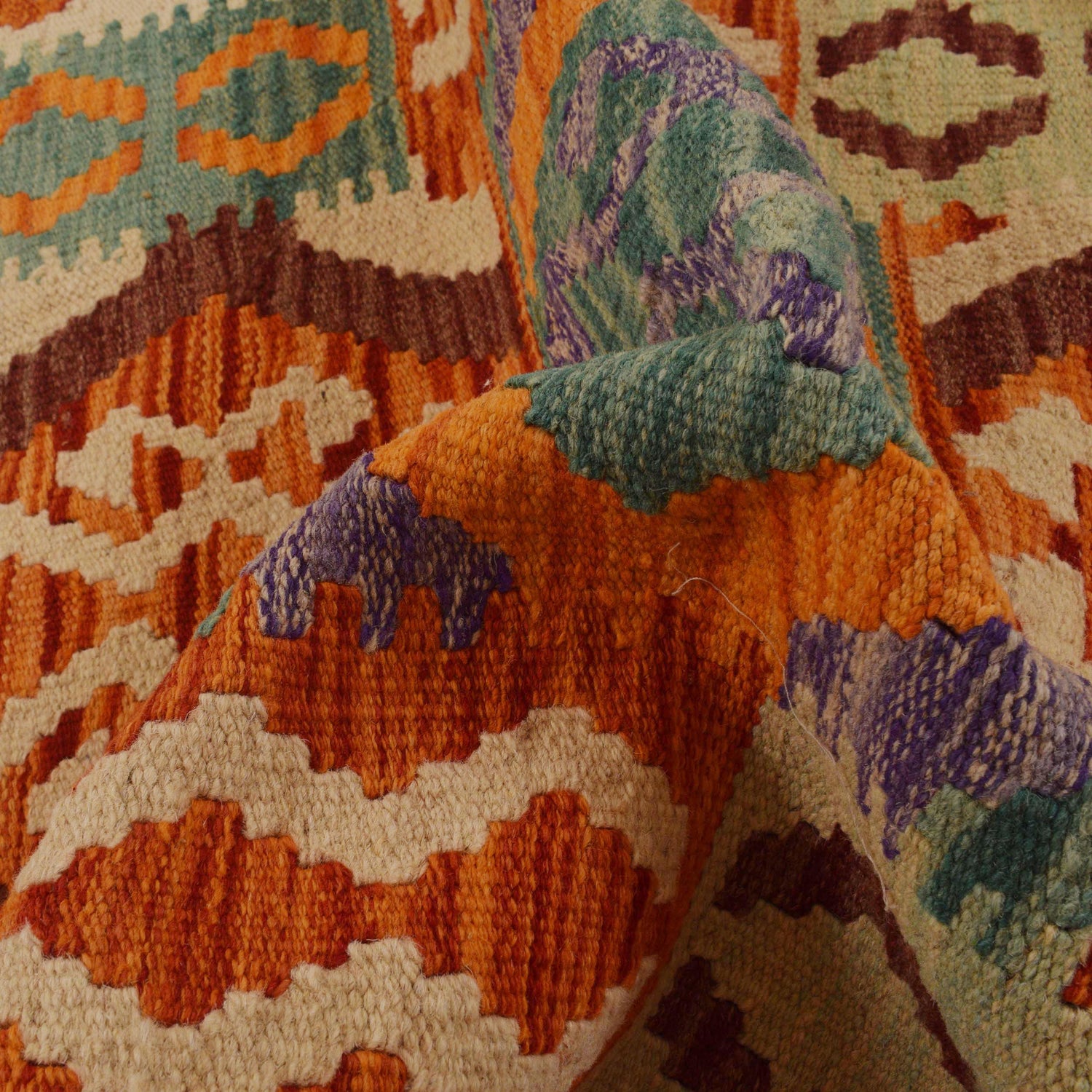 Handmade Turkish Design Wool Kilim 2' 9" x 3' 9" ft / 84 x 114 cm - No. P34892