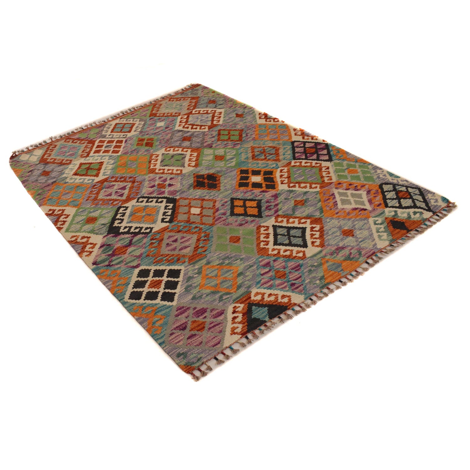 Hand Knotted Afghan Style Kilim 4' 4" x 5' 9" ft / 133 x 174 cm - No. P34897