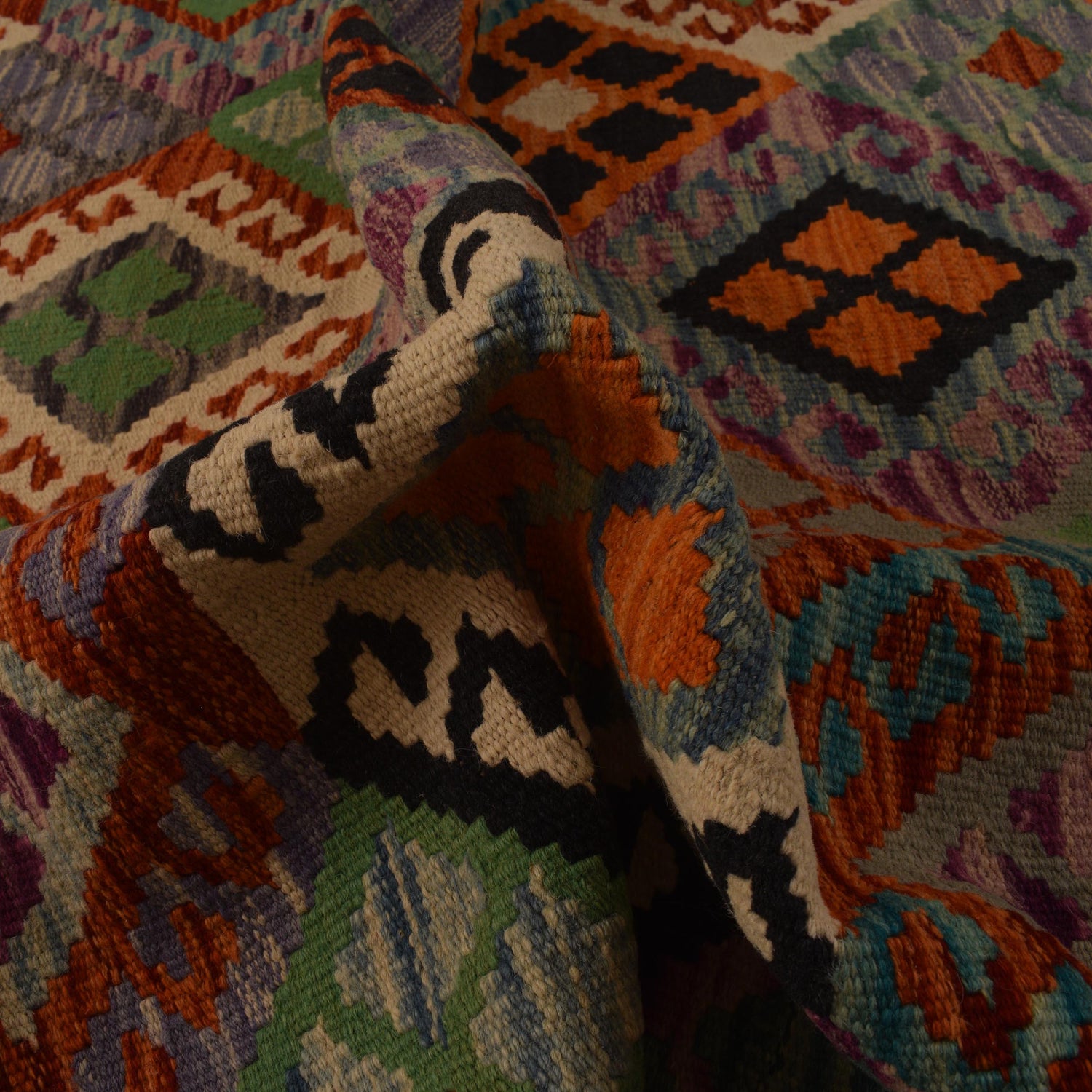 Hand Knotted Afghan Style Kilim 4' 4" x 5' 9" ft / 133 x 174 cm - No. P34897
