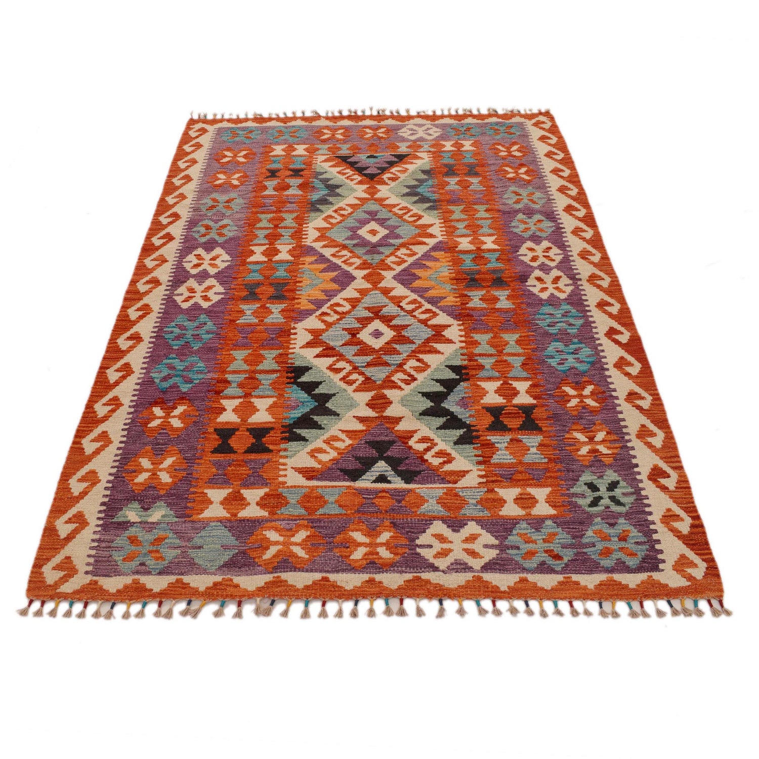 Hand Knotted Afghan Style Kilim 4' 0" x 6' 1" ft / 123 x 186 cm - No. P34900