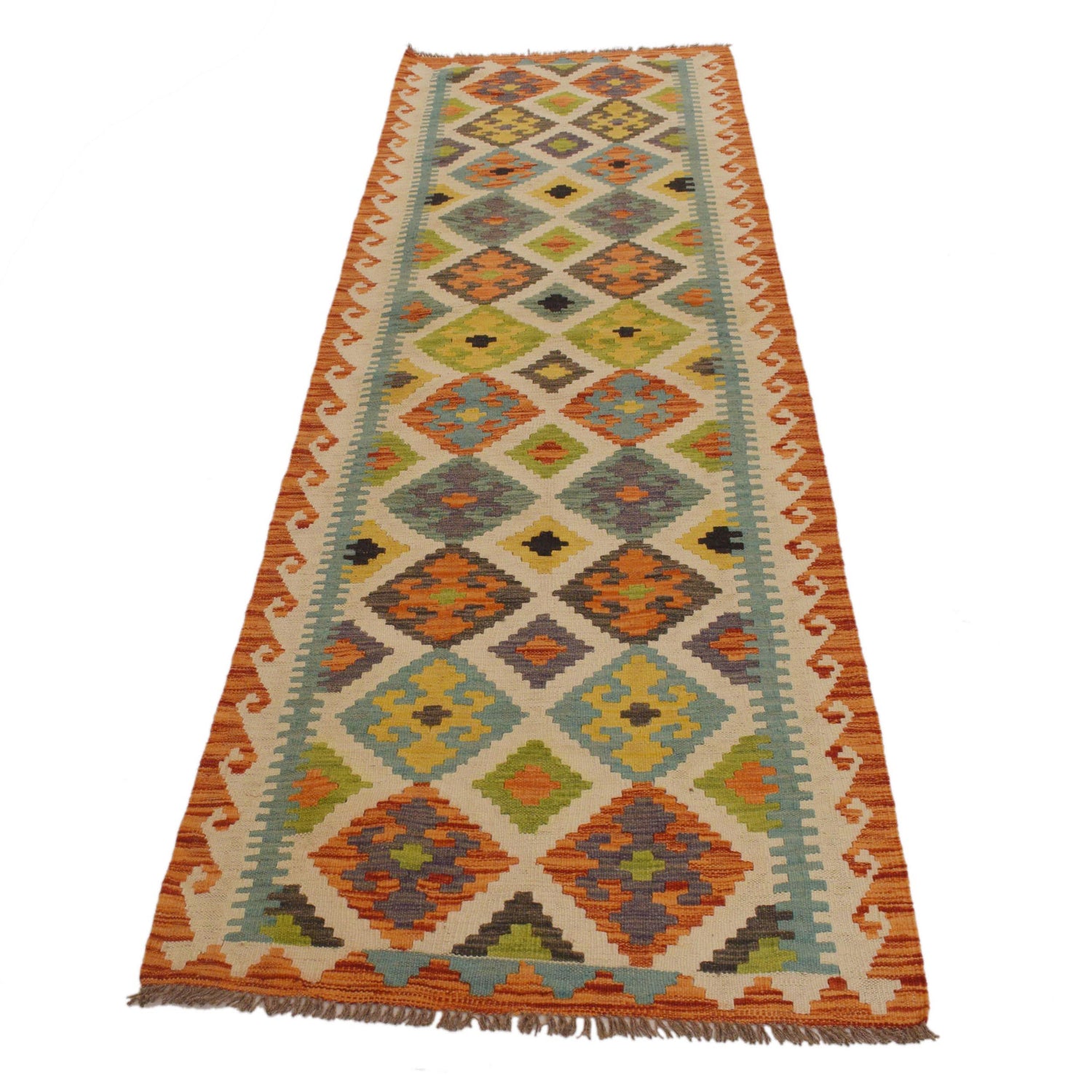 Hand Knotted Afghan Style Kilim Runner 2' 8" x 9' 7" ft / 81 x 292 cm - No. P34916