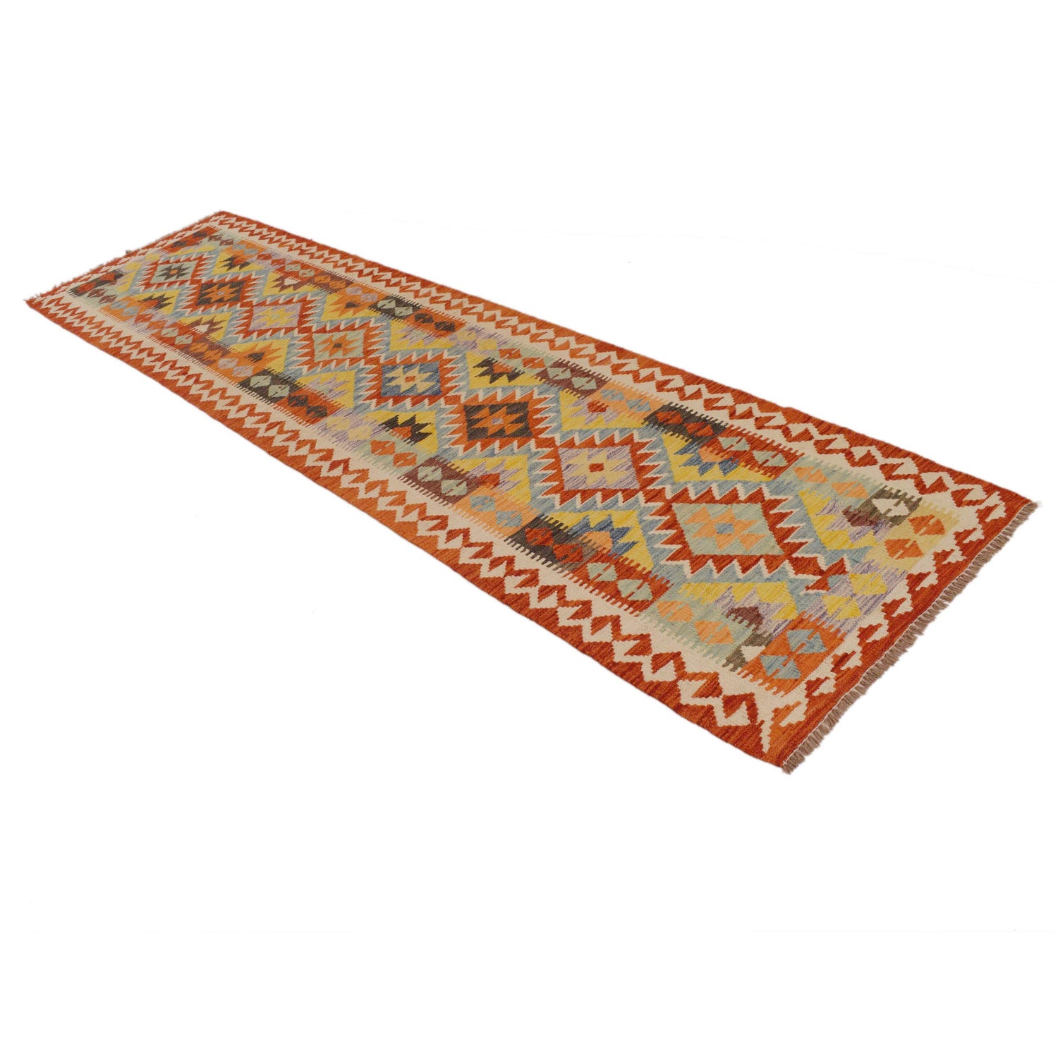 Hand Knotted Afghan Style Kilim Runner 2' 6" x 9' 5" ft / 77 x 286 cm - No. P34921
