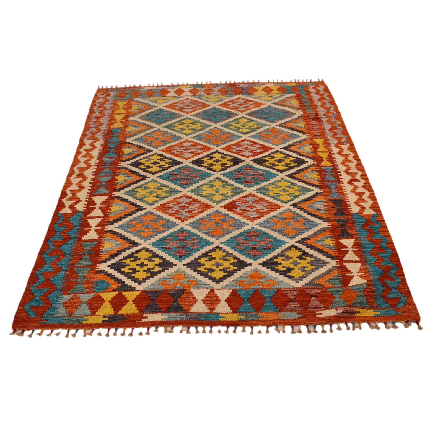 Hand Woven Wool Kelim 4' 2" x 5' 10" ft / 128 x 177 cm - No. P34924