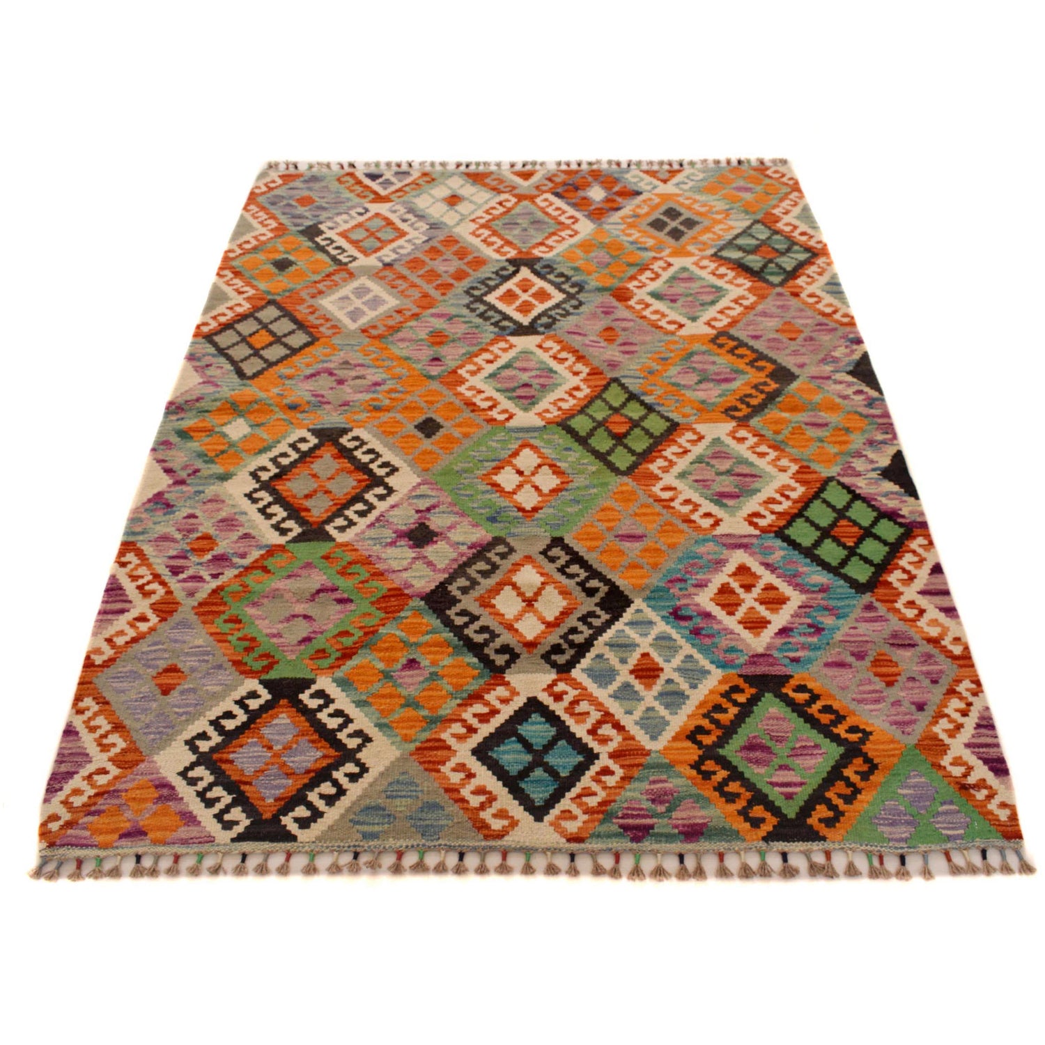 Handmade Afghan Vegetable Kilim 4' 5" x 5' 9" ft / 135 x 176 cm - No. P34931