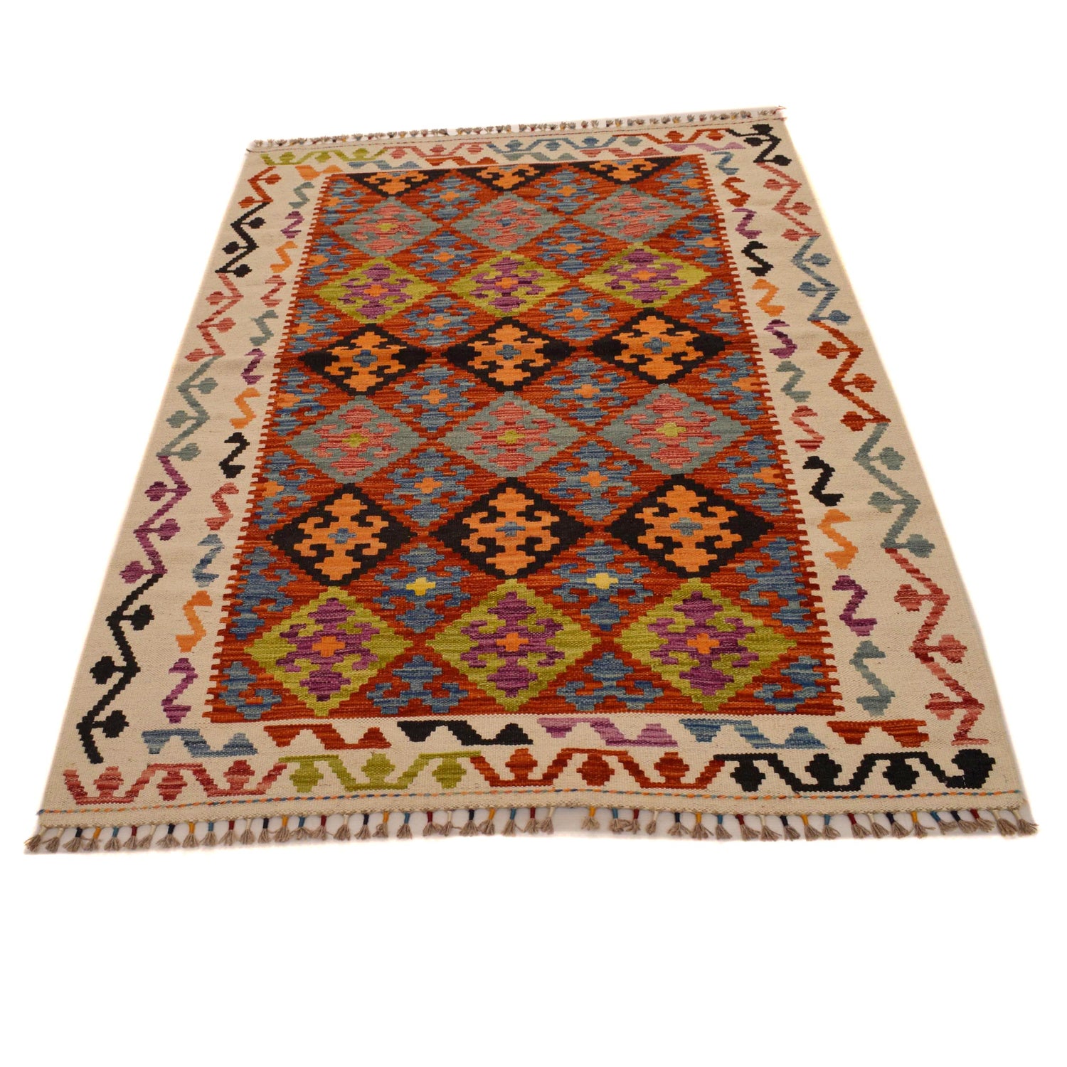Handmade Afghan Vegetable Kilim 4' 0" x 5' 10" ft / 122 x 178 cm - No. P34936