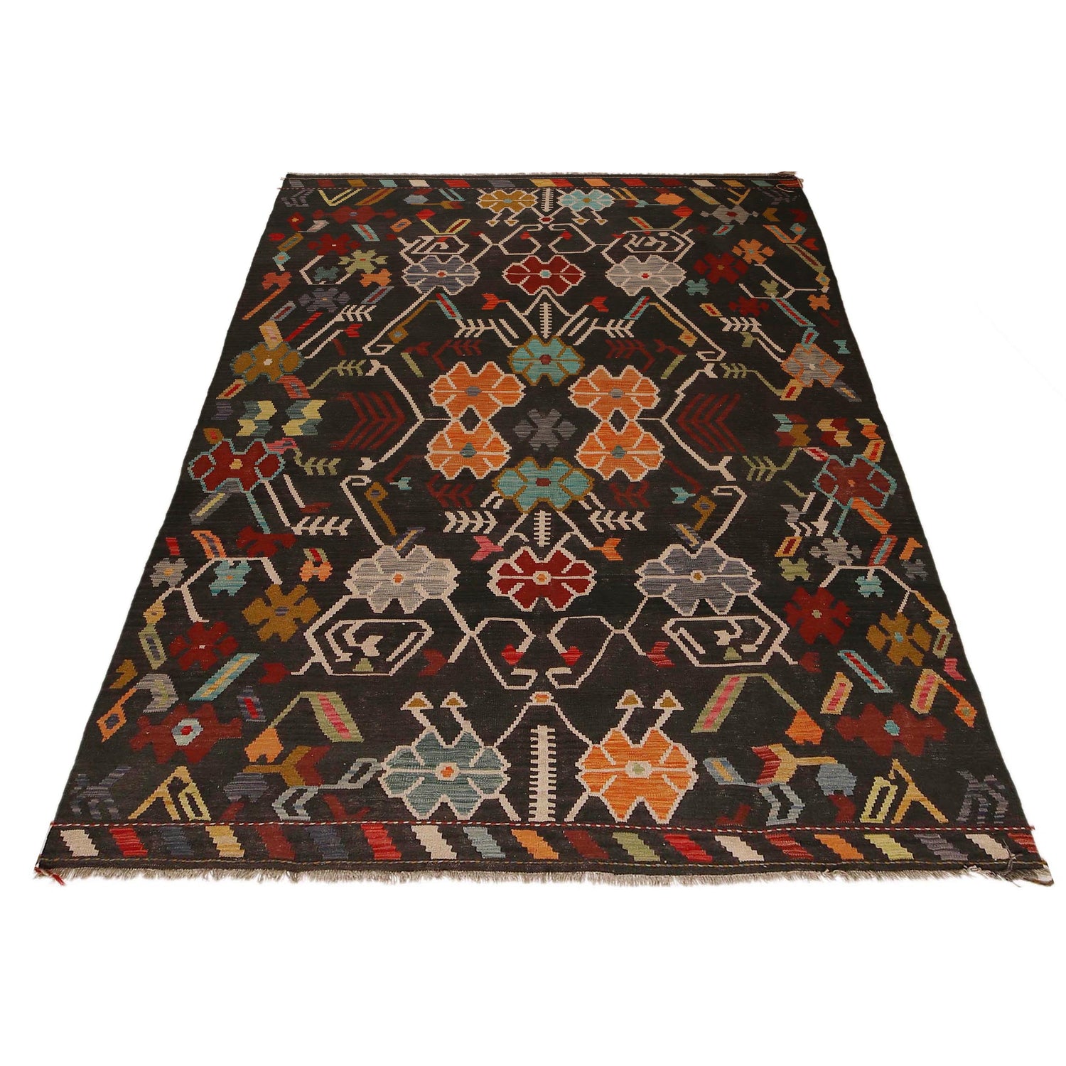 Hand Woven Wool Kelim 6' 9" x 9' 8" ft / 206 x 294 cm - No. P34955